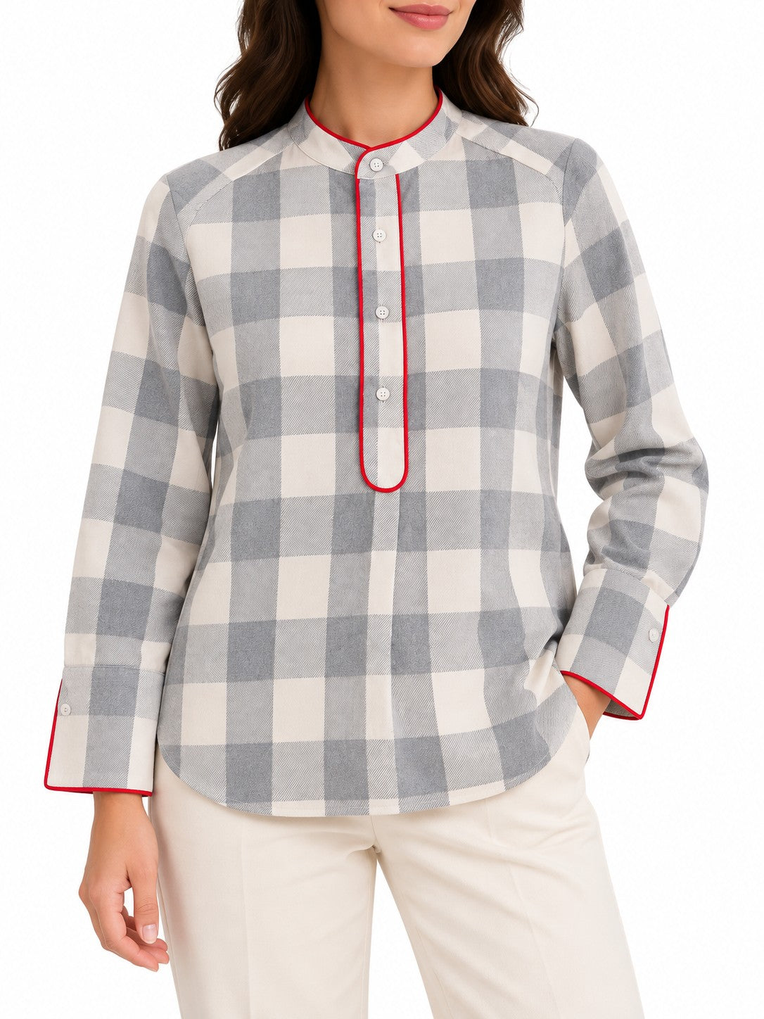 Blusa a Quadretti Grigio Perla