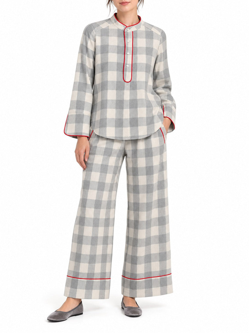 Blusa a Quadretti Grigio Perla