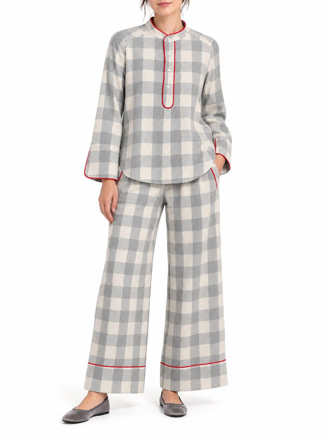 Blusa a Quadretti Grigio Perla