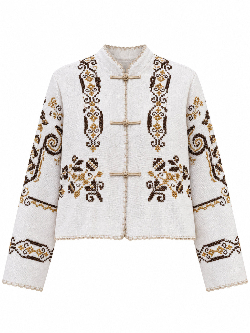 Camicia Ricamo Marrone Ocra