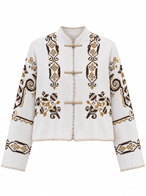 Camicia Ricamo Marrone Ocra