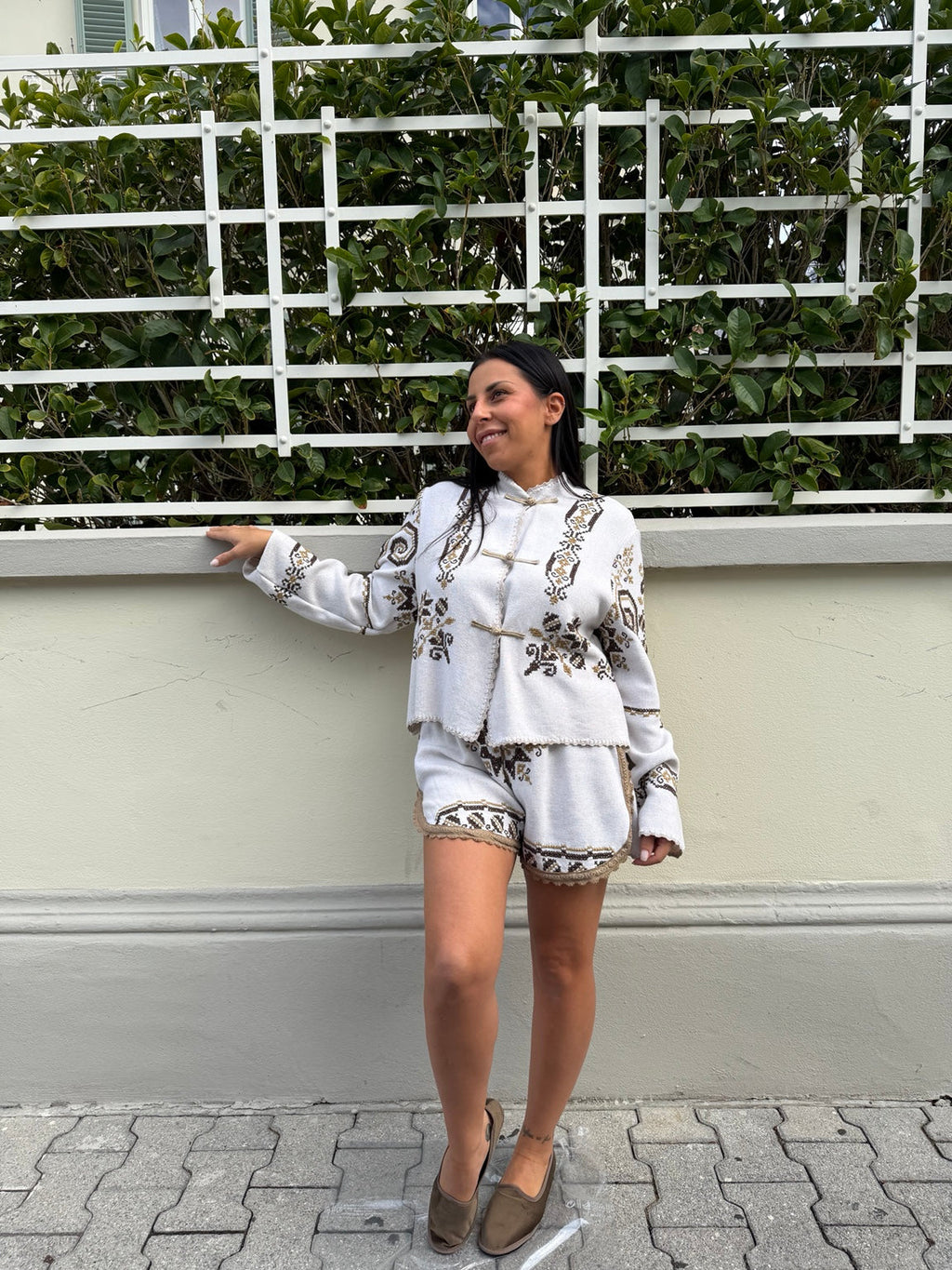 Camicia Ricamo Marrone Ocra