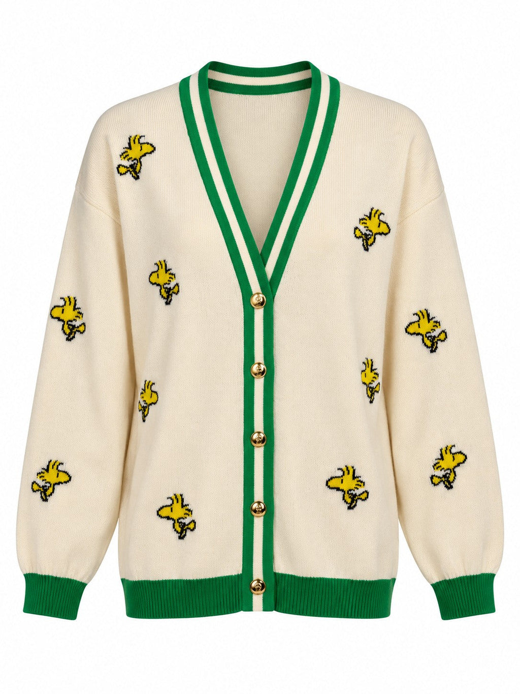 Cardigan Snoopy in Cotone panna/verde