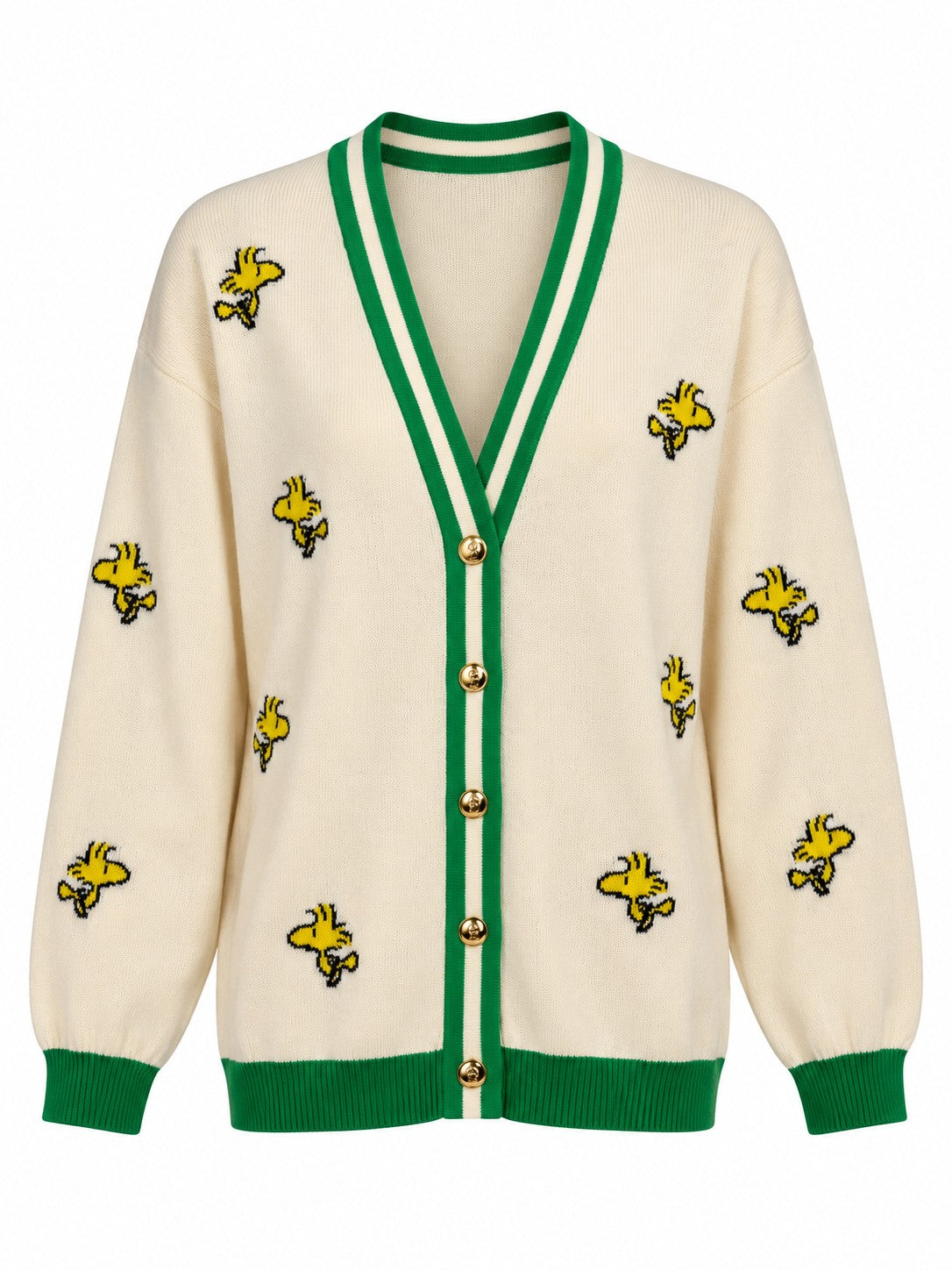 Cardigan Snoopy in Cotone panna/verde