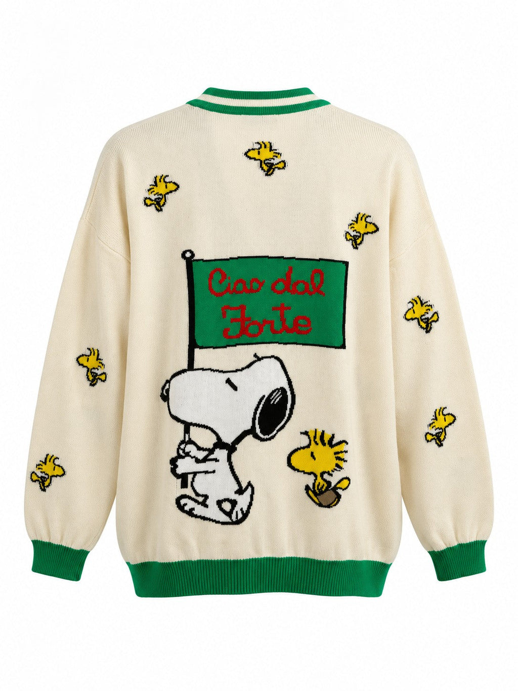 Cardigan Snoopy in Cotone panna/verde
