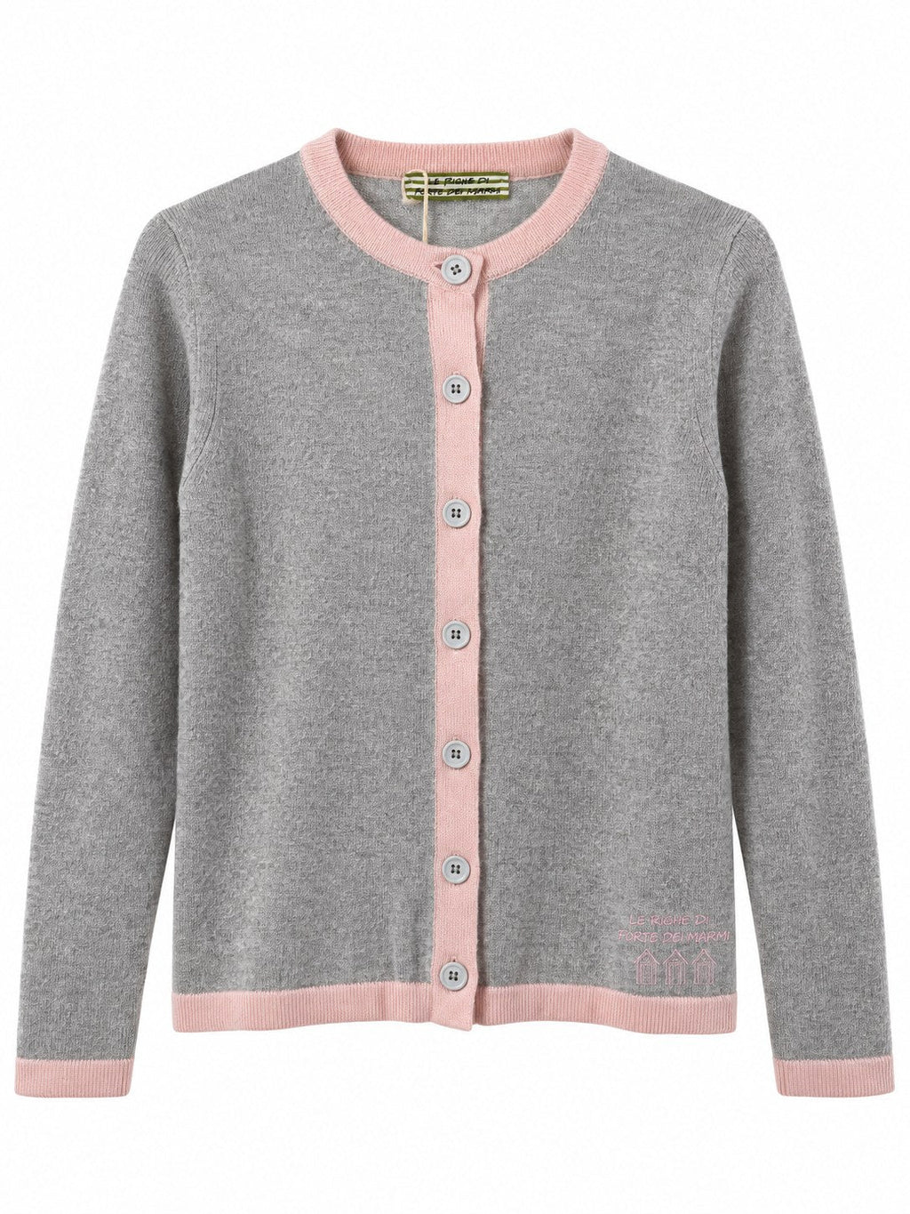 Cardigan con profili a contrasto grigio/rosa — davanti