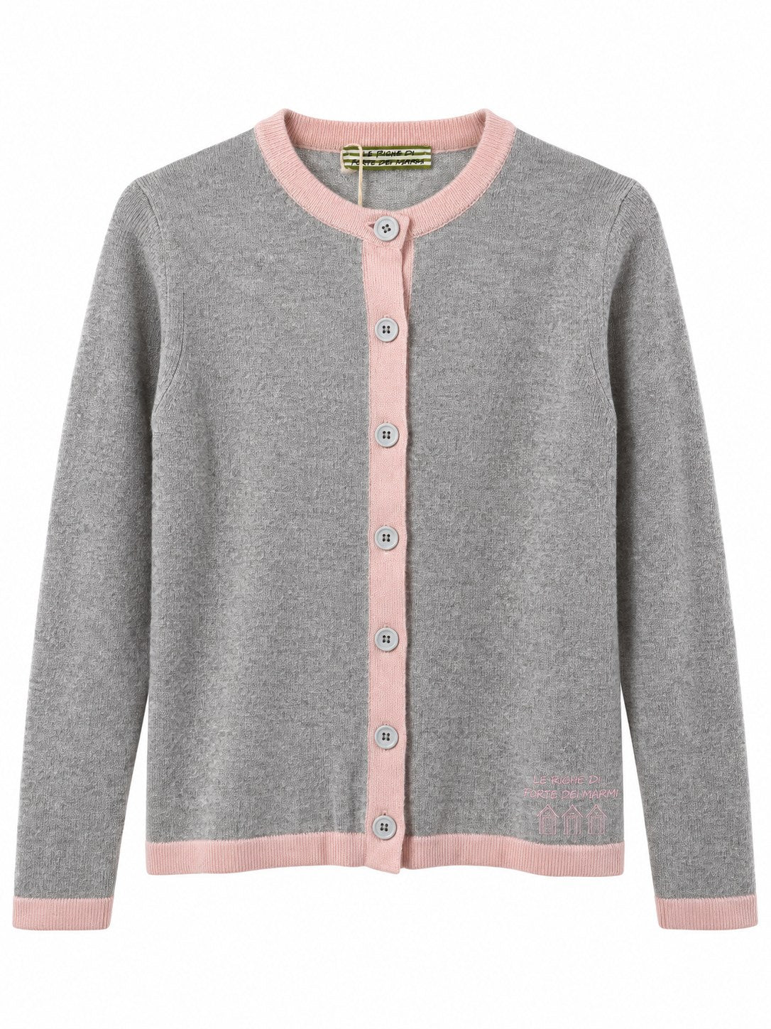Cardigan con profili a contrasto grigio/rosa — davanti