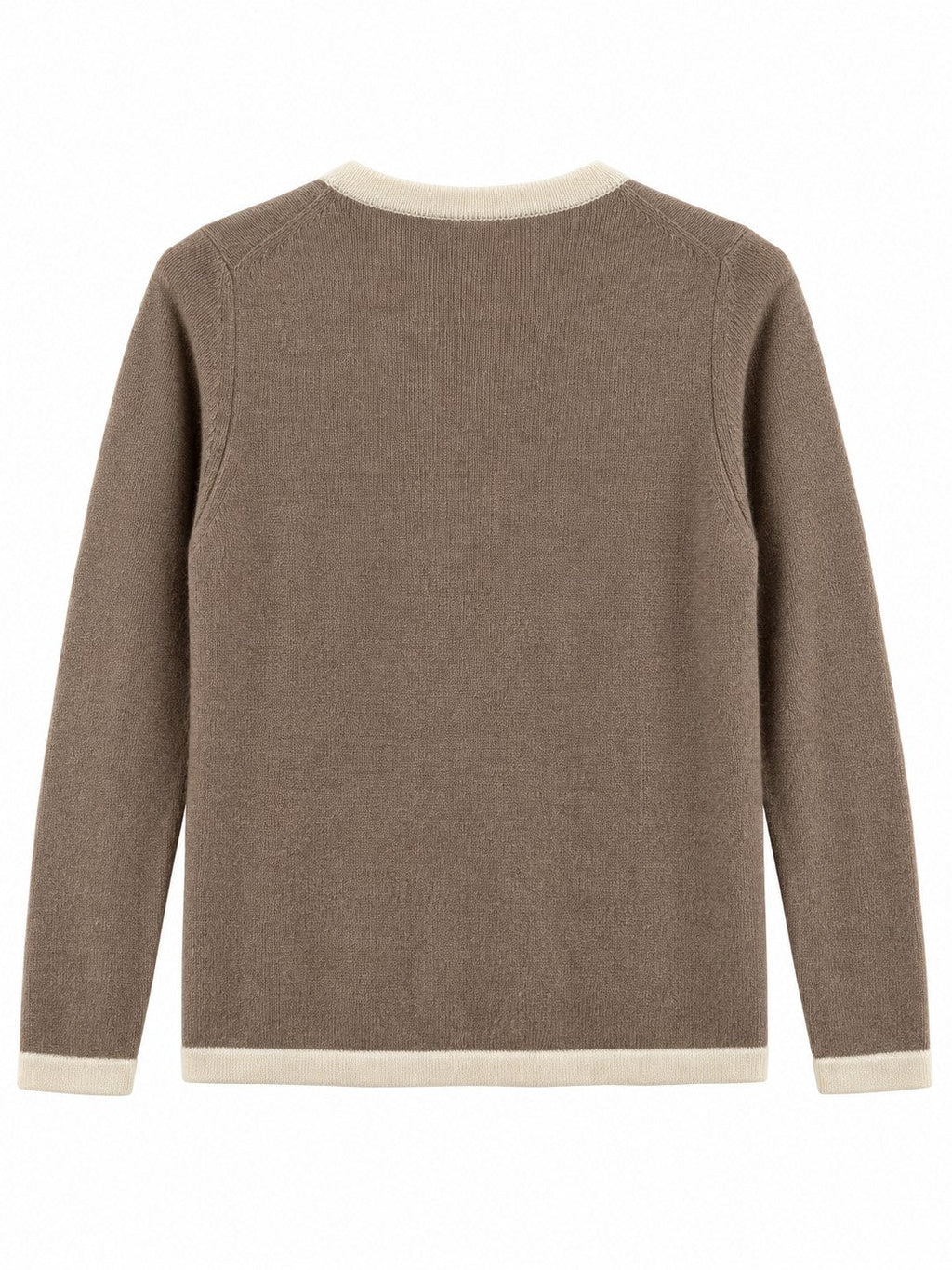 Cardigan con profili a contrasto marrone-tortora/panna — retro