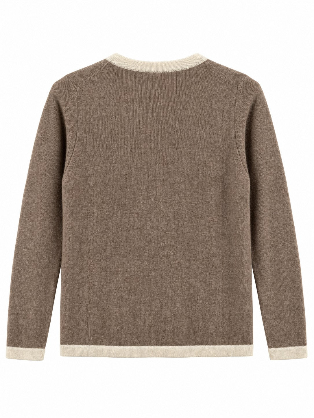 Cardigan con profili a contrasto marrone-tortora/panna — retro