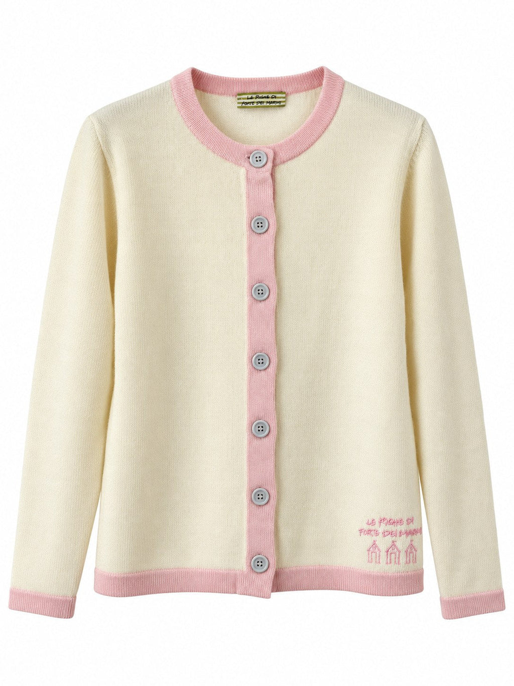 Cardigan con profili a contrasto panna/rosa — davanti