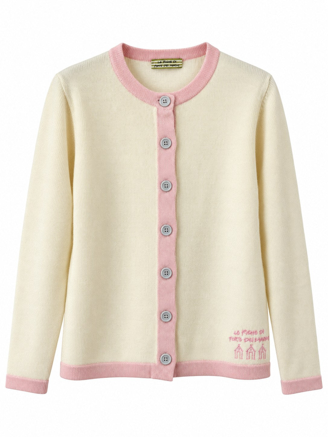 Cardigan con profili a contrasto panna/rosa — davanti
