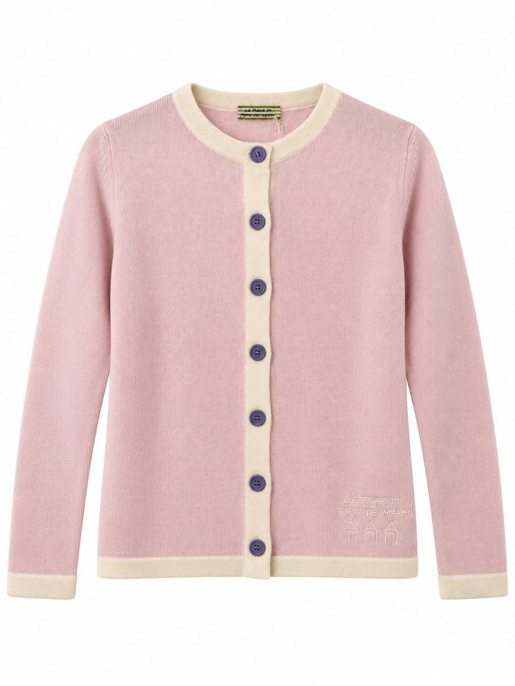 Cardigan con profili a contrasto rosa/panna — davanti