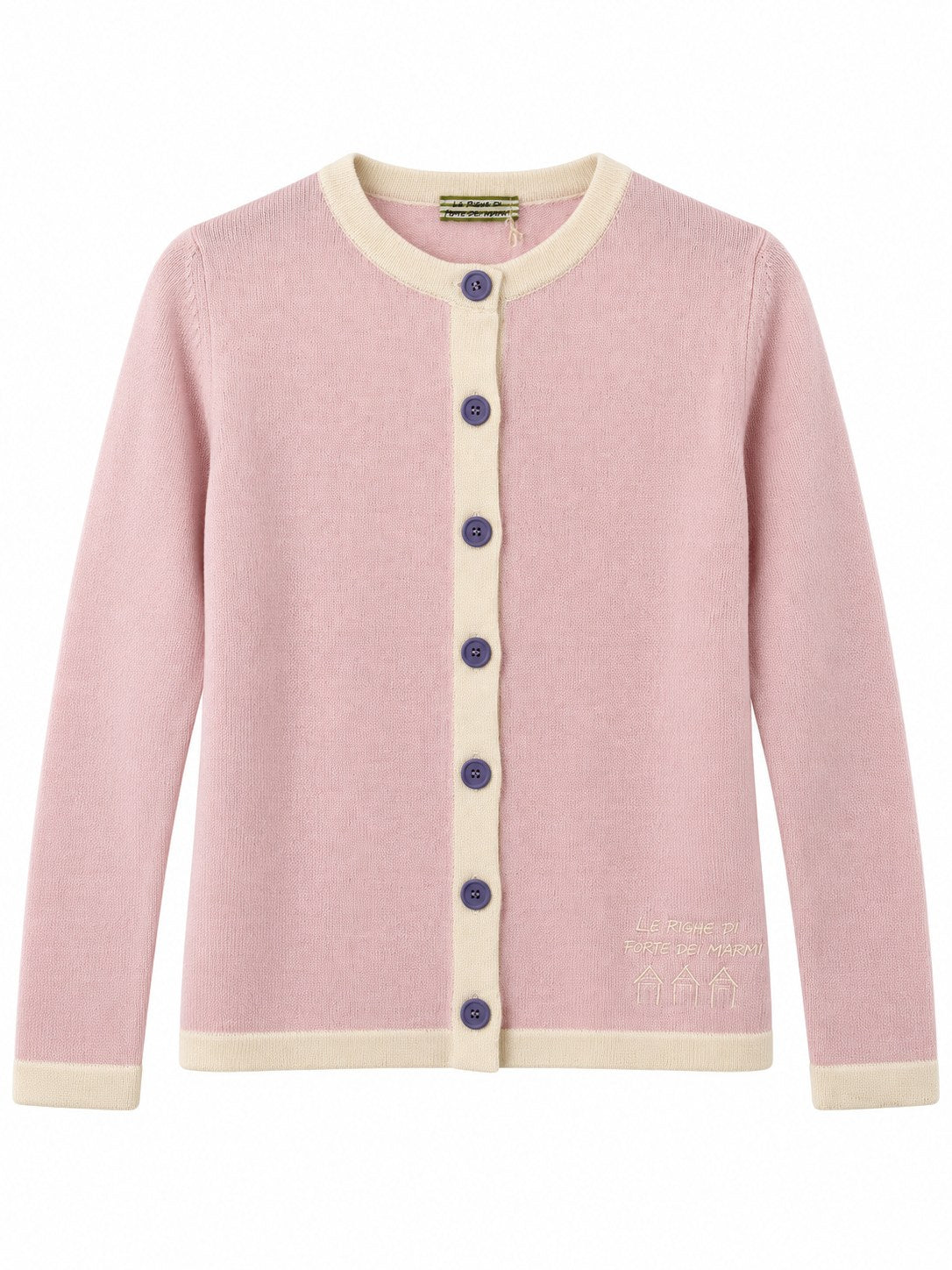 Cardigan con profili a contrasto rosa/panna — davanti
