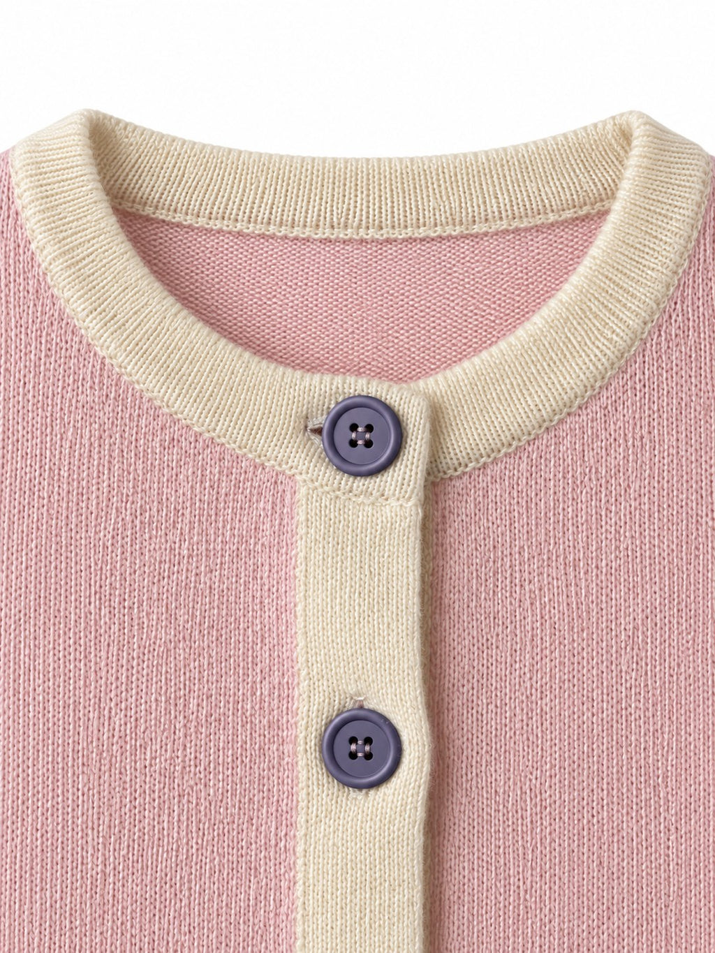 Cardigan con profili a contrasto rosa/panna — dettaglio