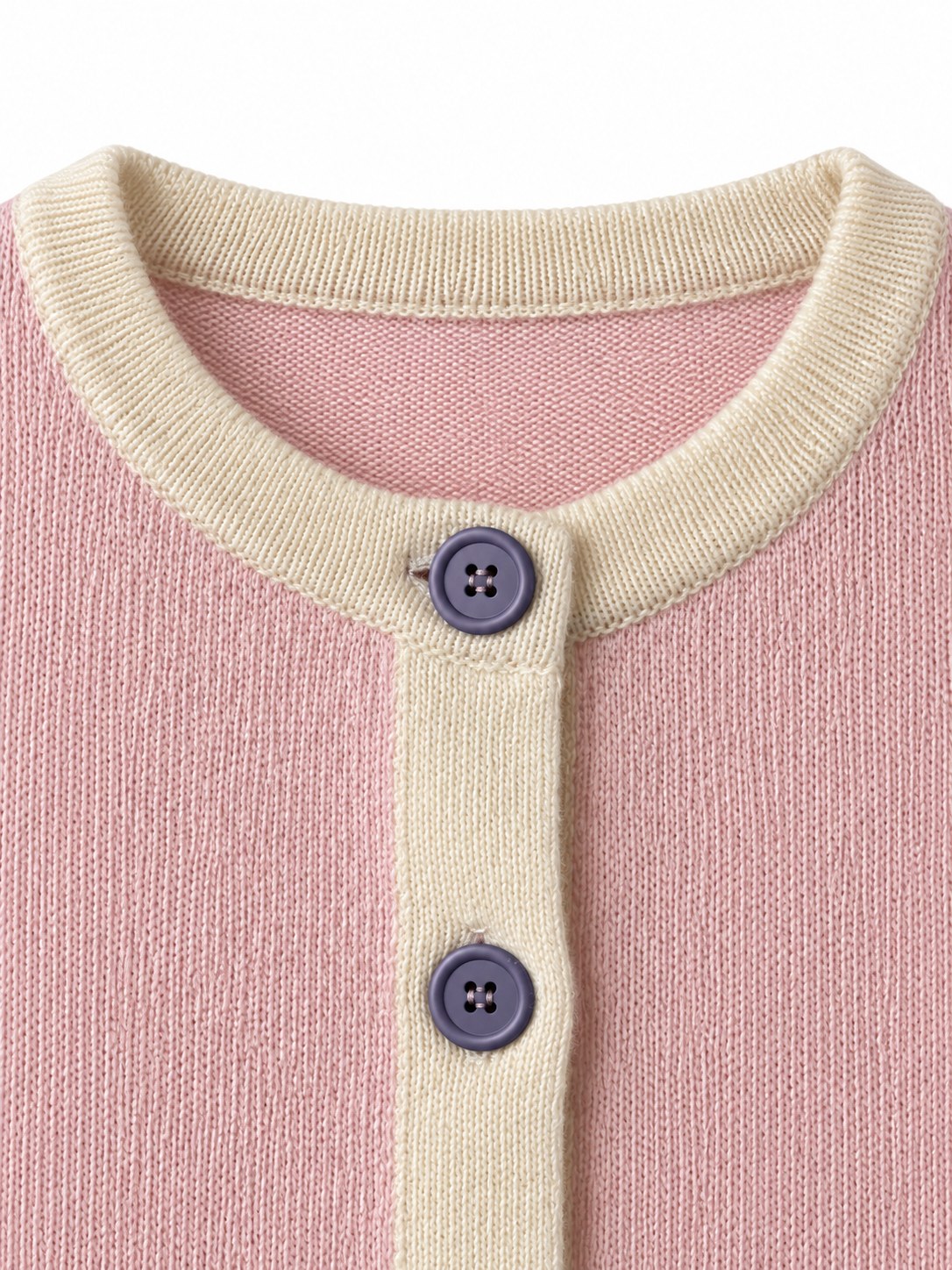 Cardigan con profili a contrasto rosa/panna — dettaglio