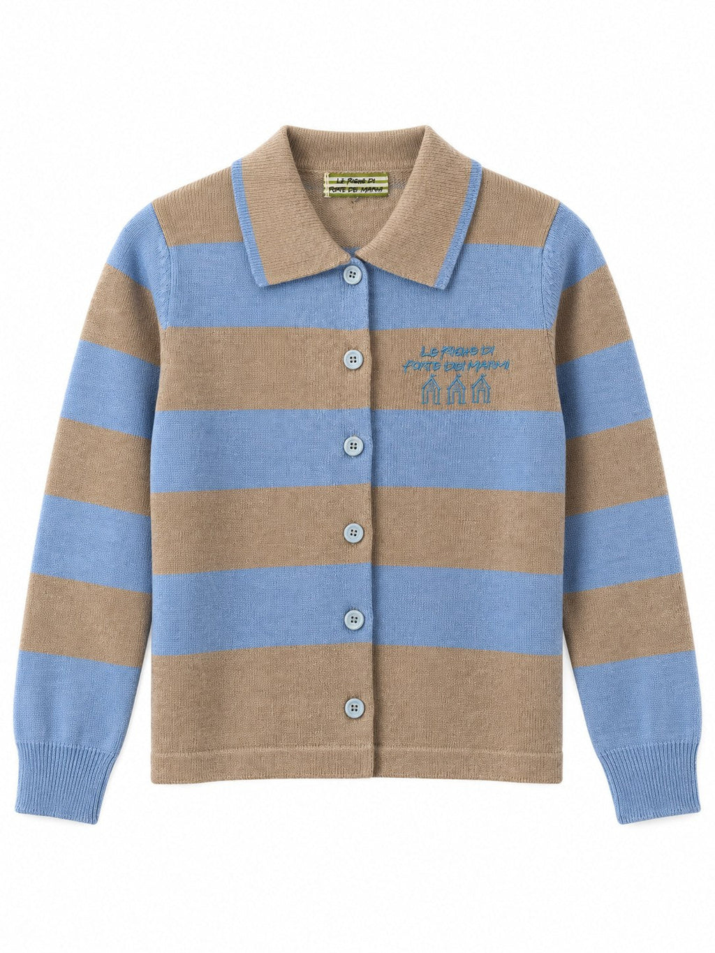 Cardigan Righe con colletto azzurro/tortora — davanti