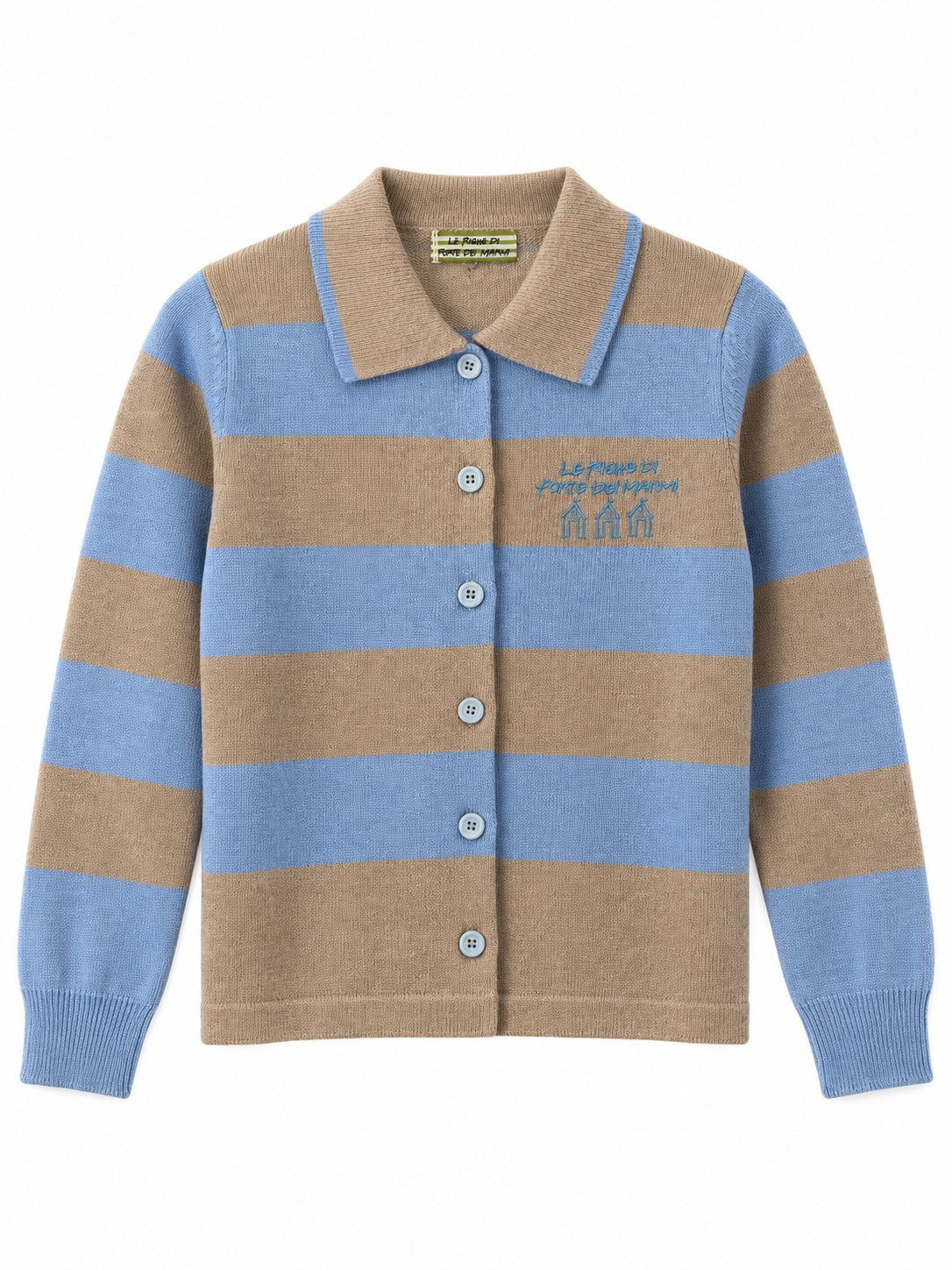 Cardigan Righe con colletto azzurro/tortora — davanti