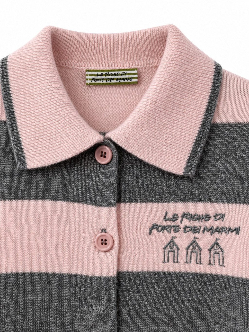 Cardigan Righe con colletto rosa/grigio — dettaglio