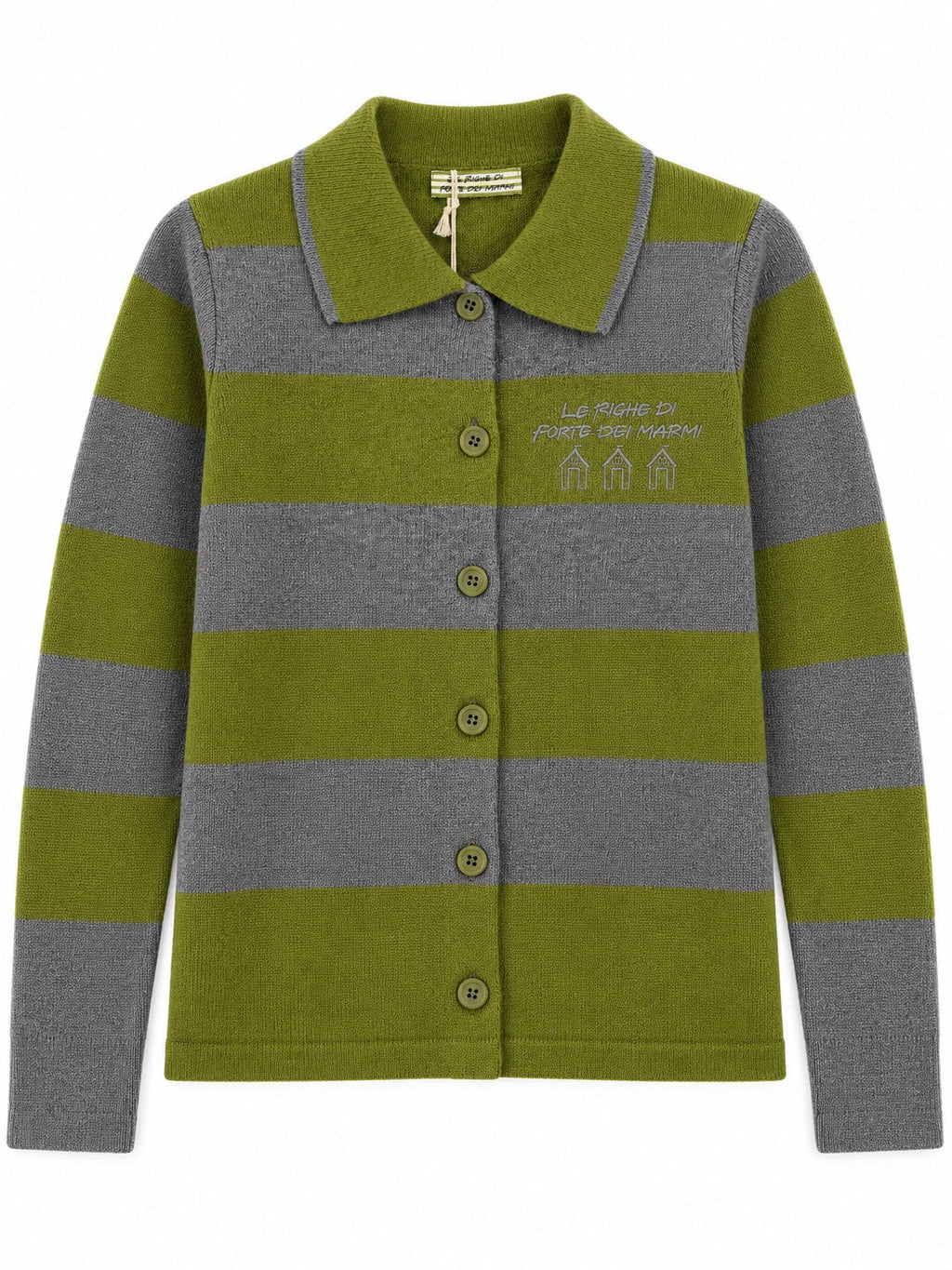 Cardigan Righe con colletto verde/grigio — davanti