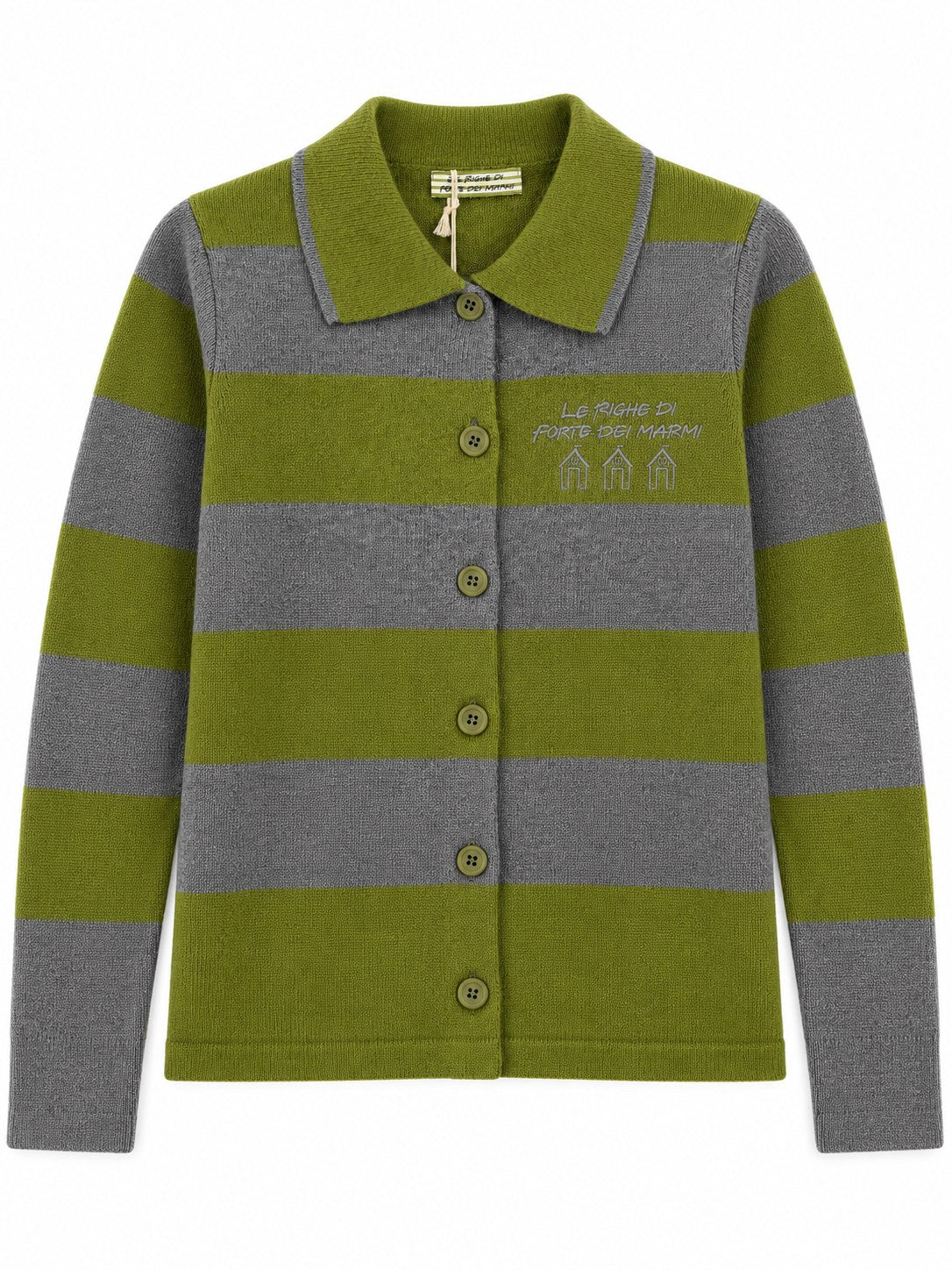 Cardigan Righe con colletto verde/grigio — davanti