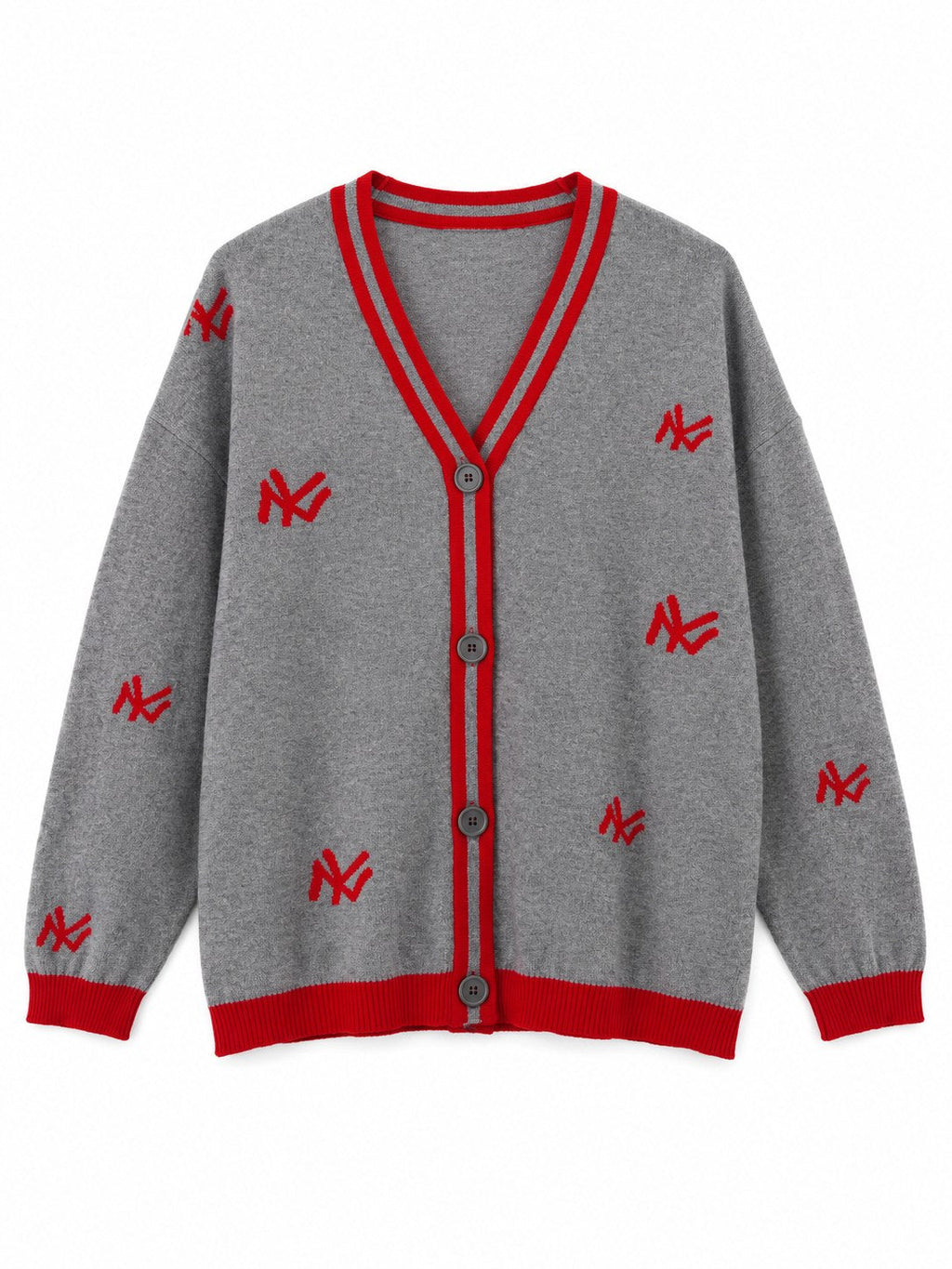 Cardigan Snoopy in Lana e Cachemire grigio, dettagli rossi