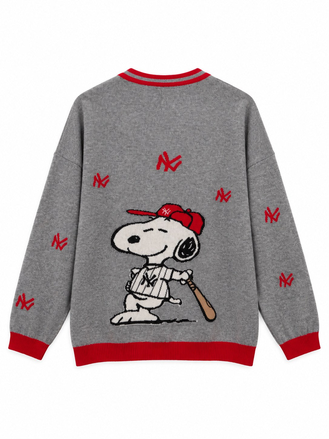 Cardigan Snoopy in Lana e Cachemire grigio, dettagli rossi