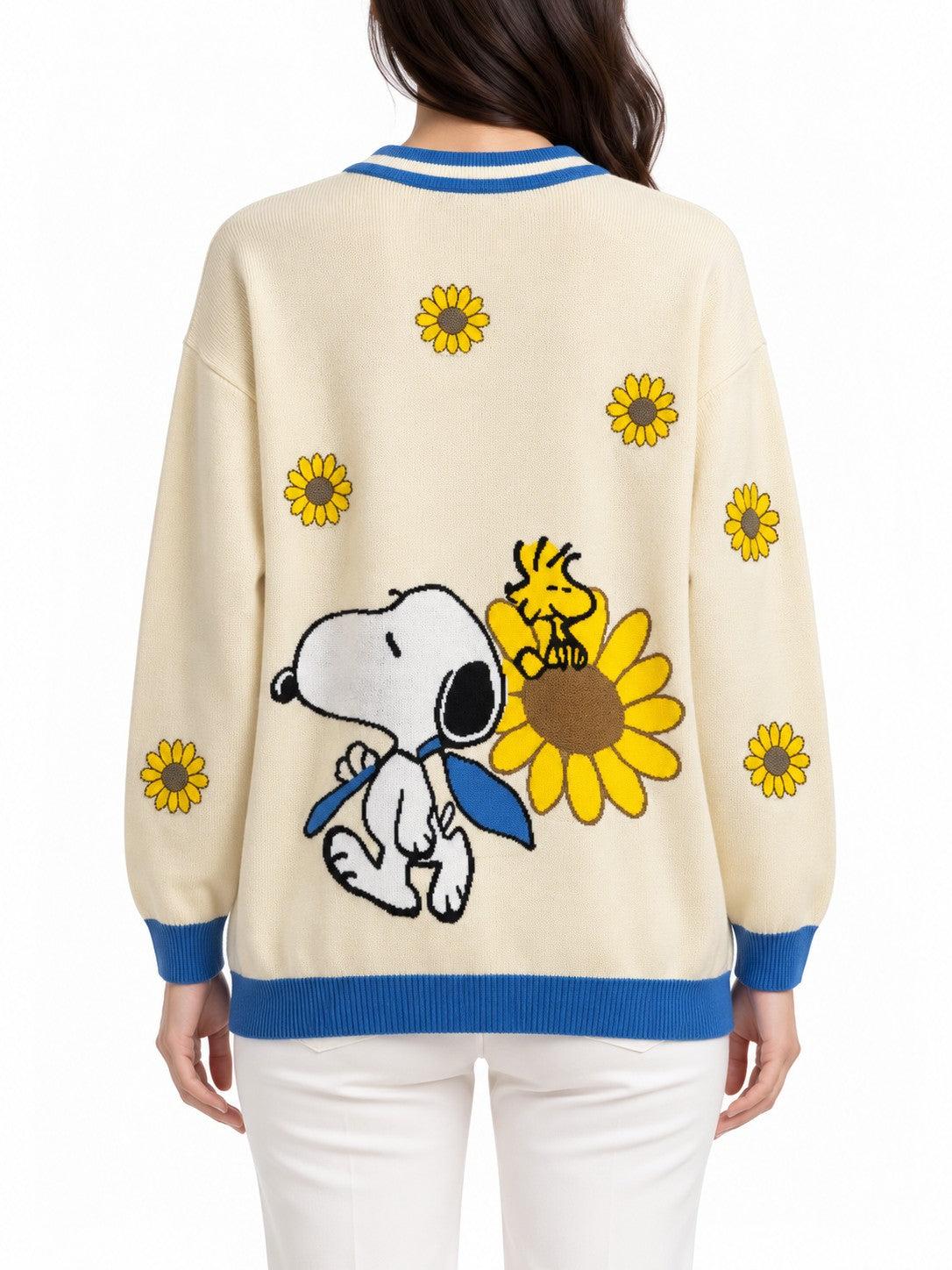 Cardigan Snoopy in Cotone panna/azzurro
