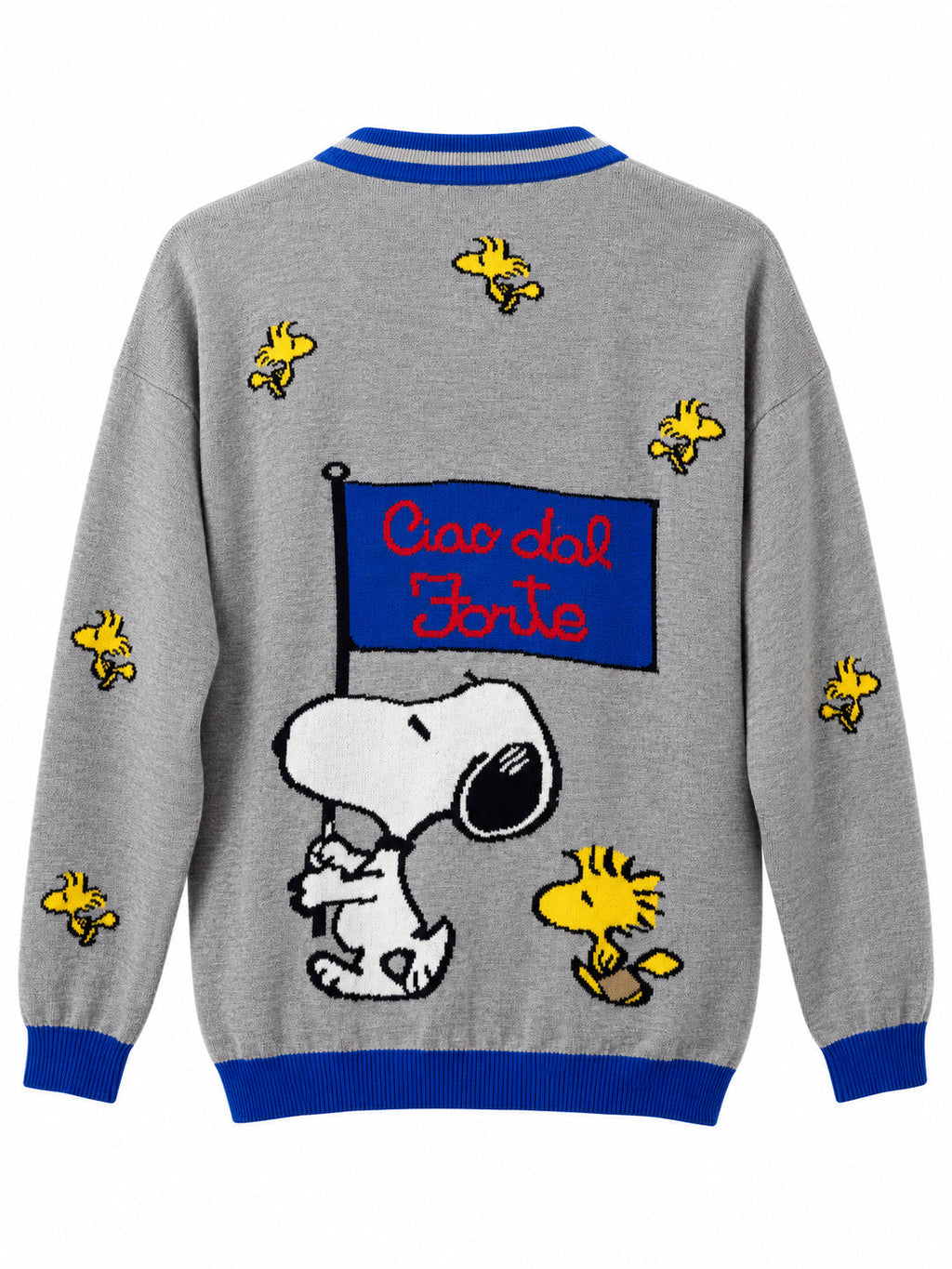 Cardigan Snoopy in Cotone grigio/blu