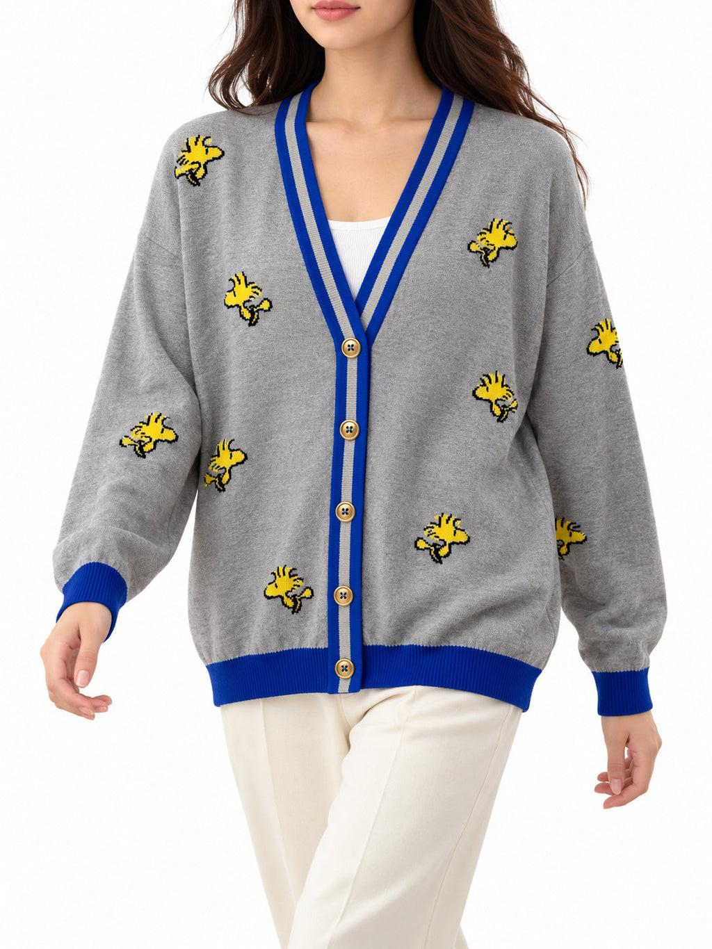 Cardigan Snoopy in Cotone grigio/blu