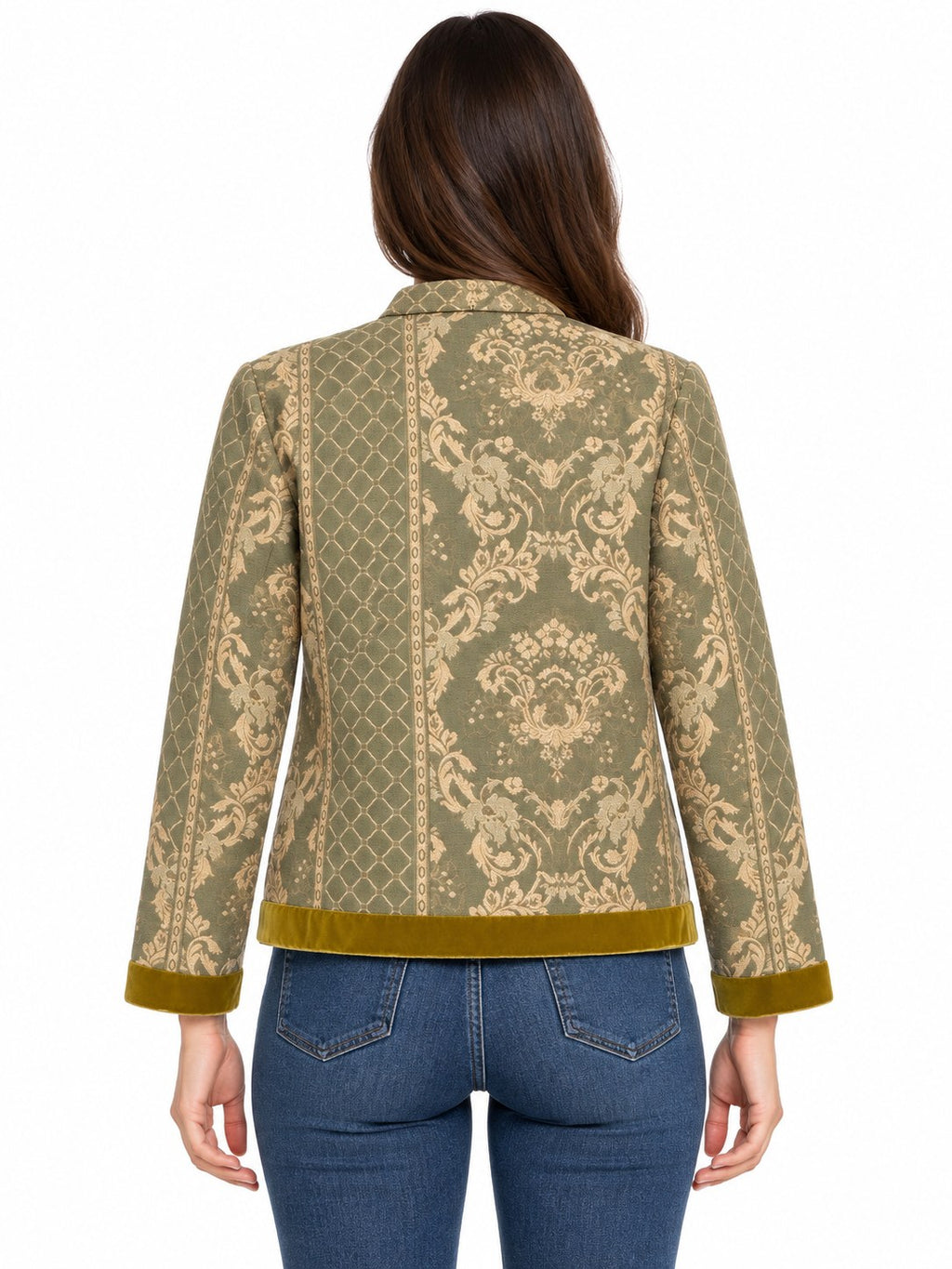 Giacca damascata oliva — indossato, retro