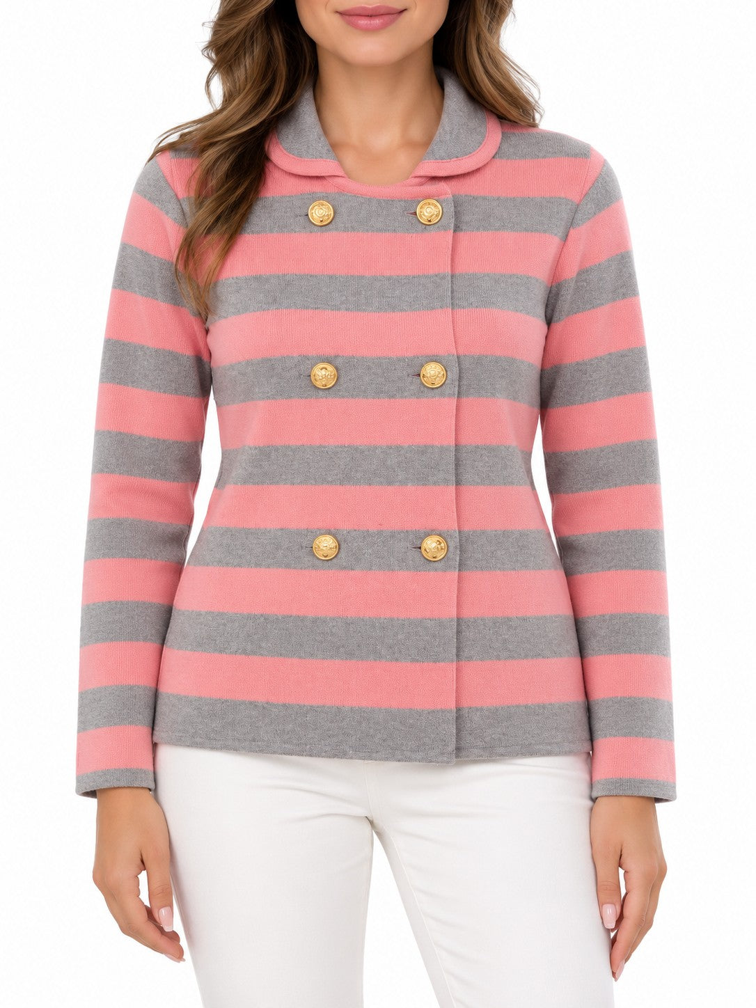 Giacca Doppio Petto a Righe rosa/grigio