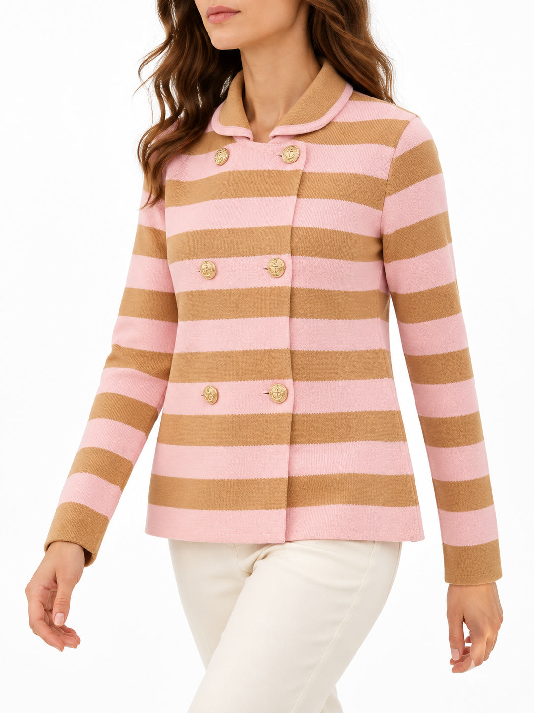 Giacca Doppio Petto a Righe rosa/cammello