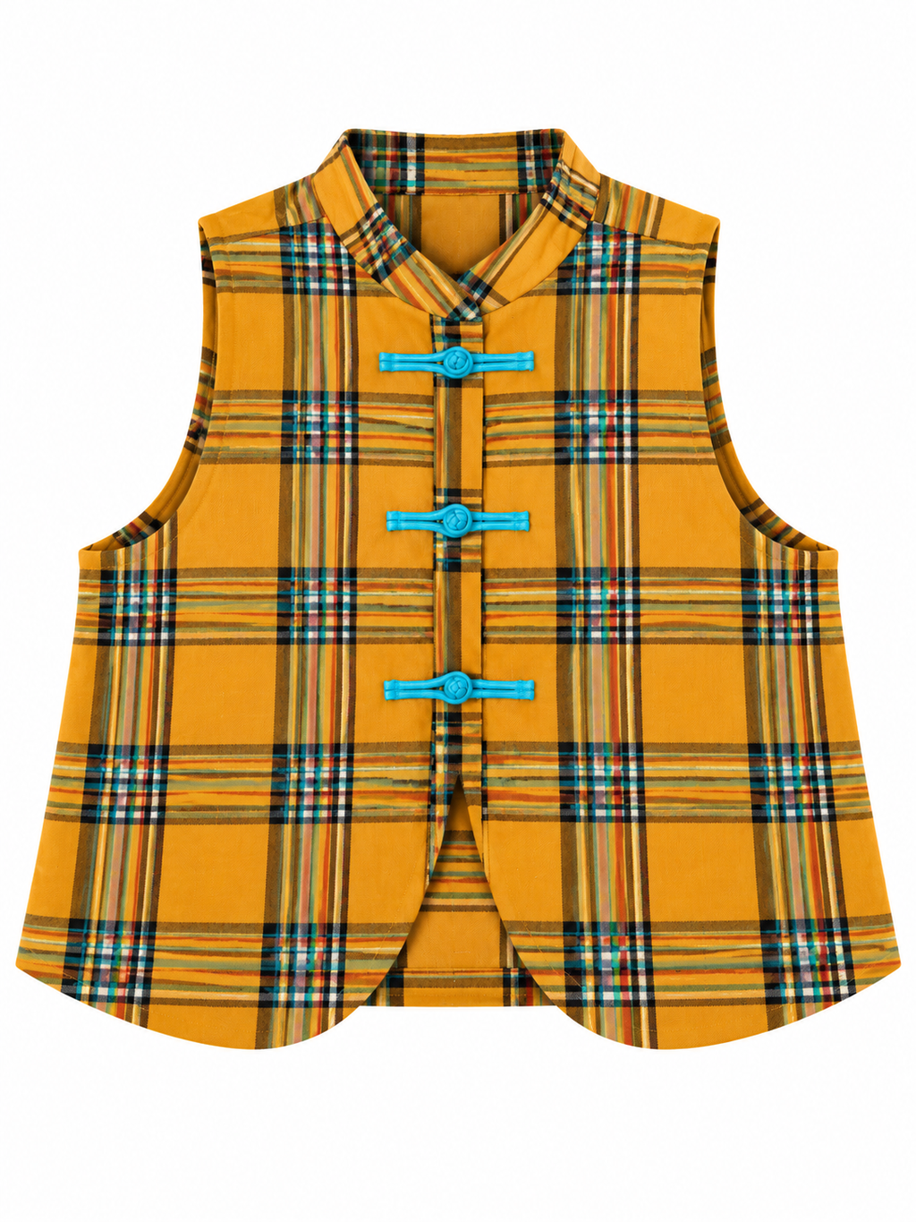 Gilet scozzese giallo corretto davanti con tre alamari