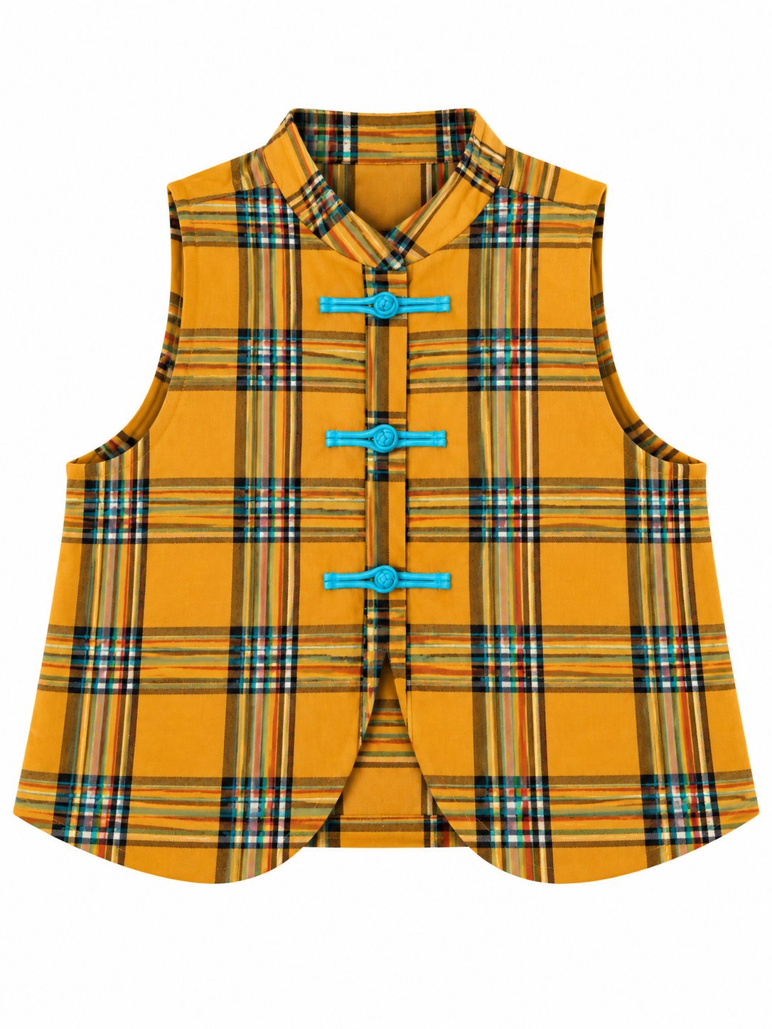 Gilet scozzese giallo corretto davanti con tre alamari