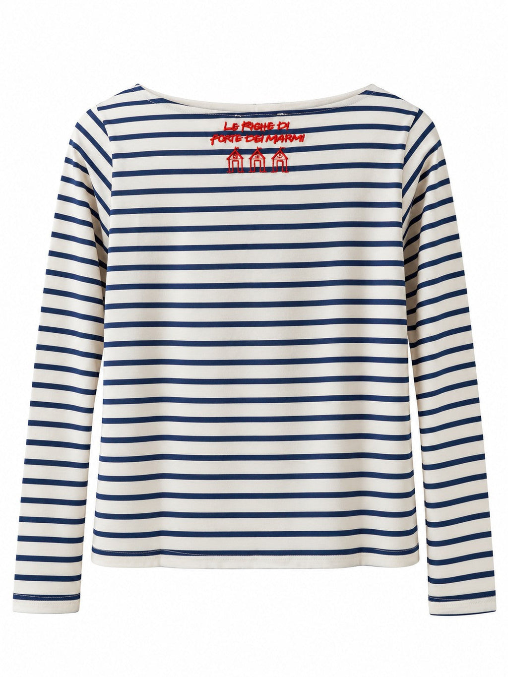Maglia a righe con ricamo sul retro blu