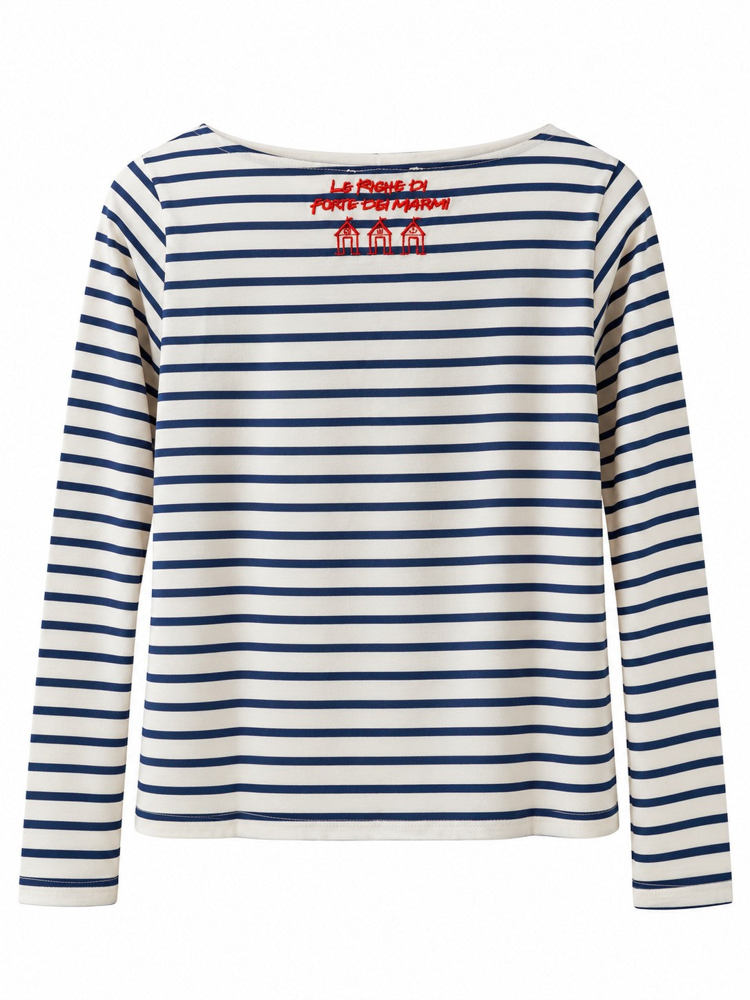 Maglia a righe con ricamo sul retro blu