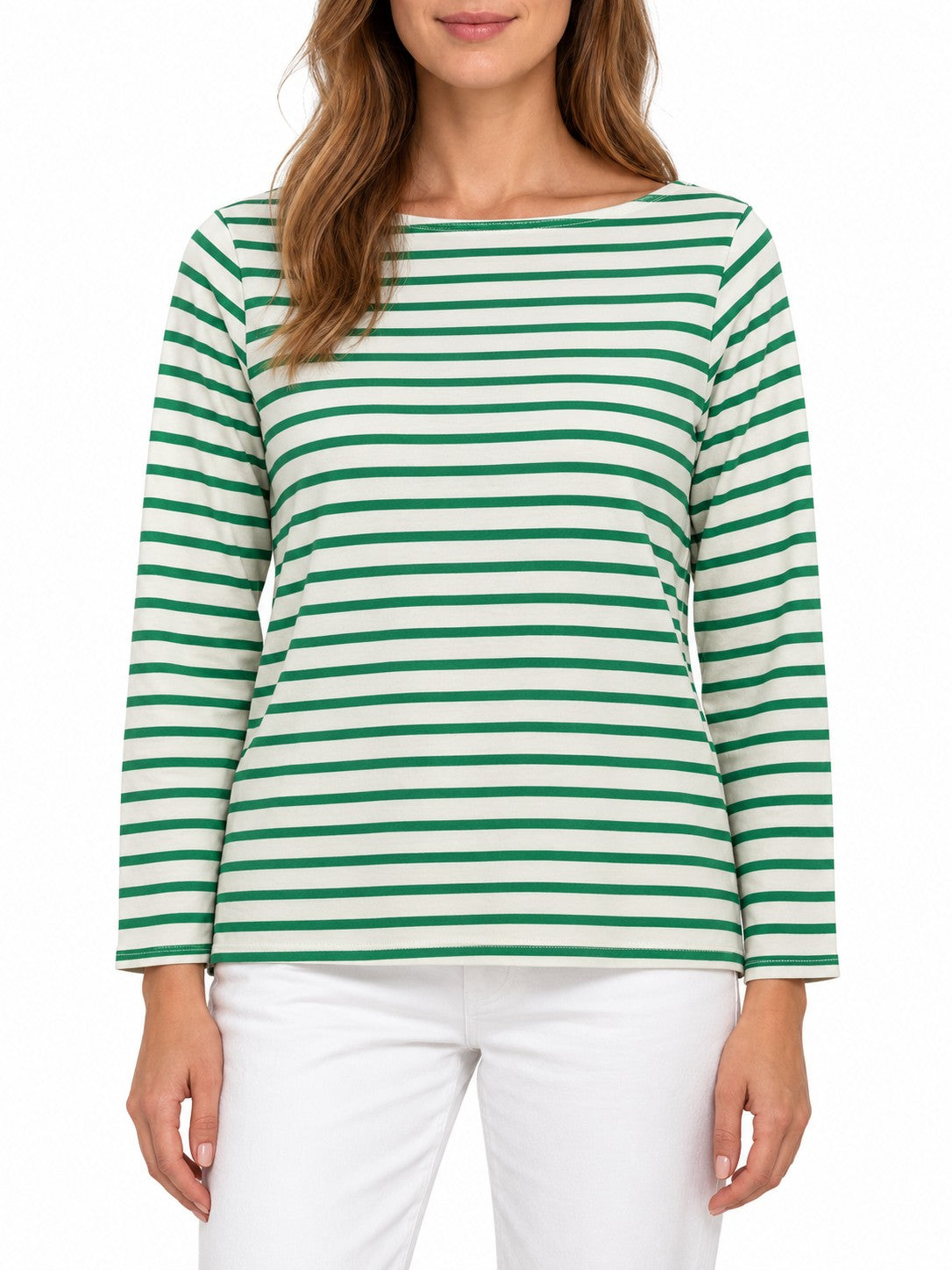 Maglia a righe con ricamo sul retro verde