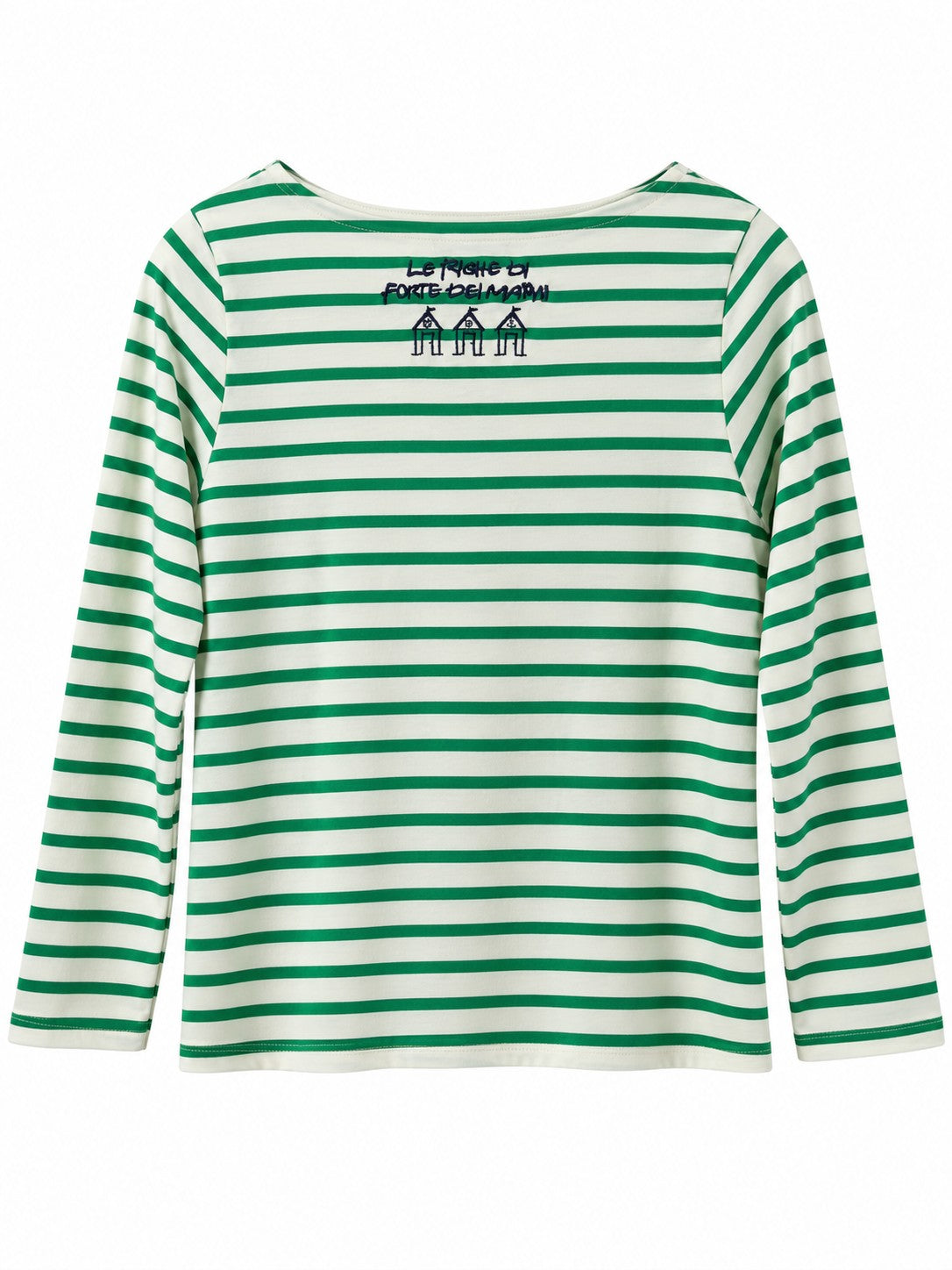 Maglia a righe con ricamo sul retro verde