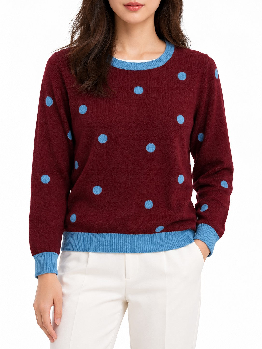 Maglioncino a Pois bordeaux/azzurro
