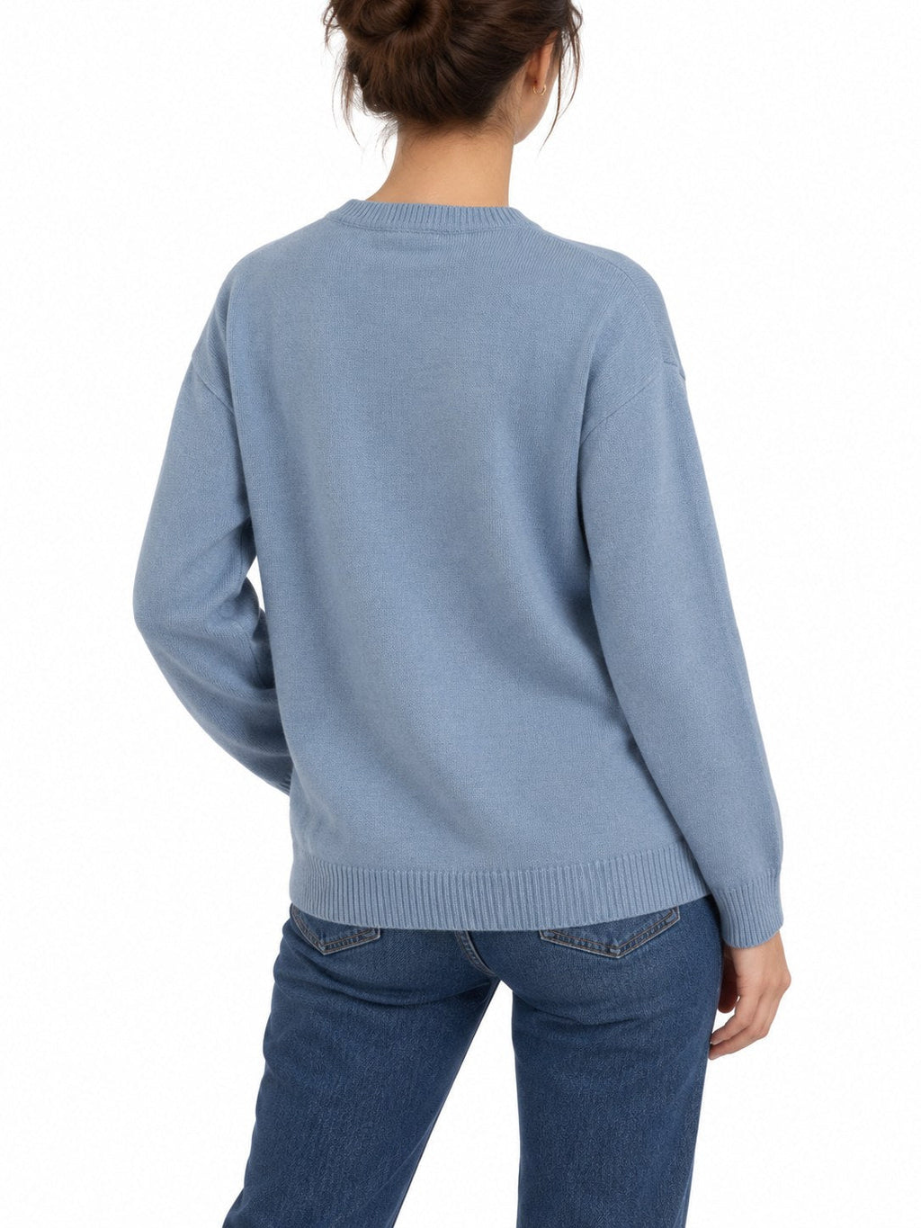 Maglione Snoopy Basket azzurro — indossato, retro