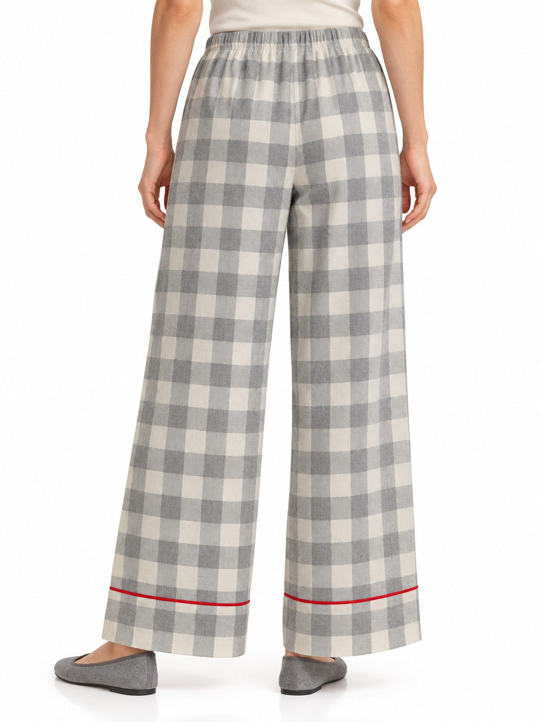 Pantalone a Quadretti Grigio Perla