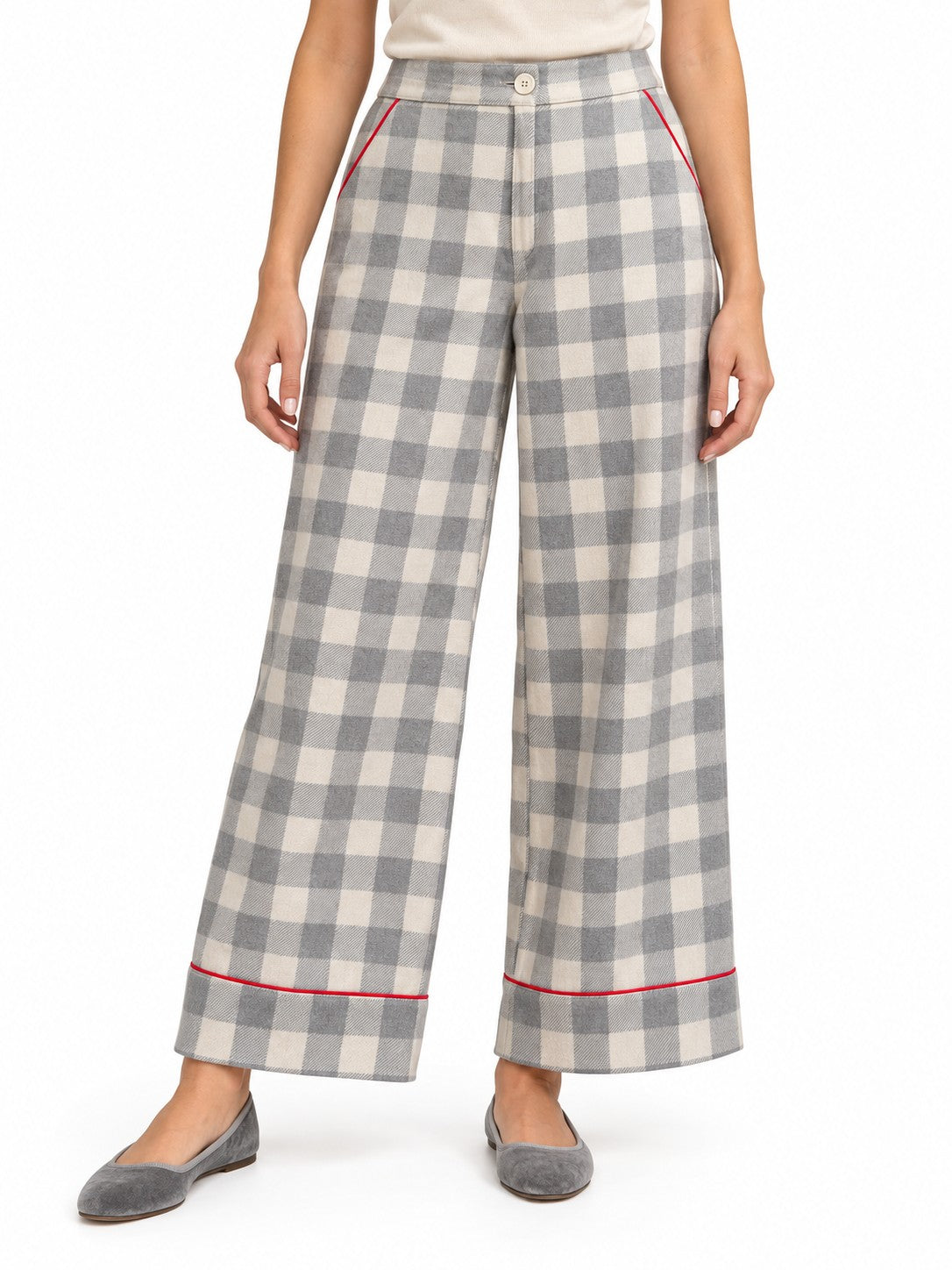 Pantalone a Quadretti Grigio Perla