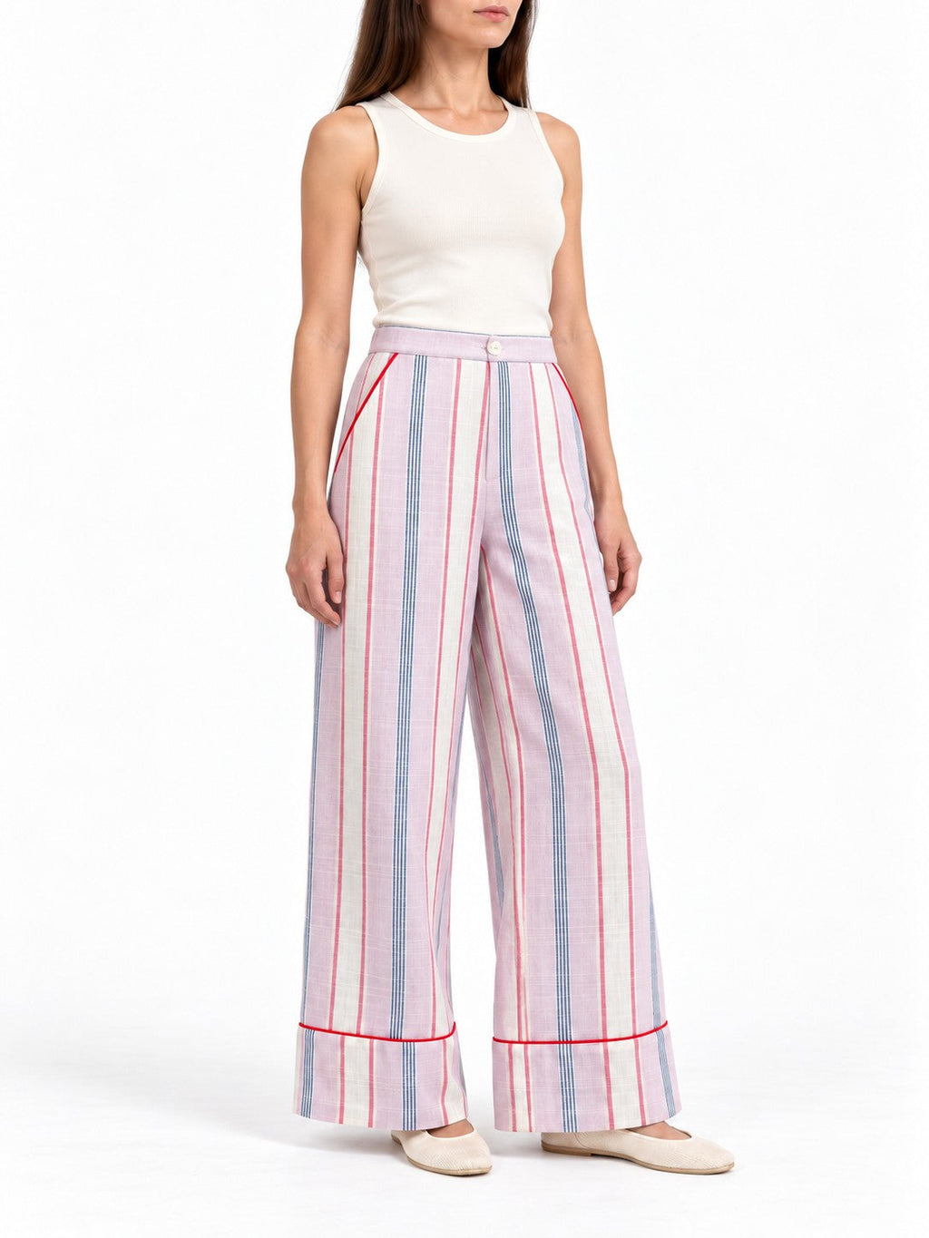Pantalone a Righe Rosa