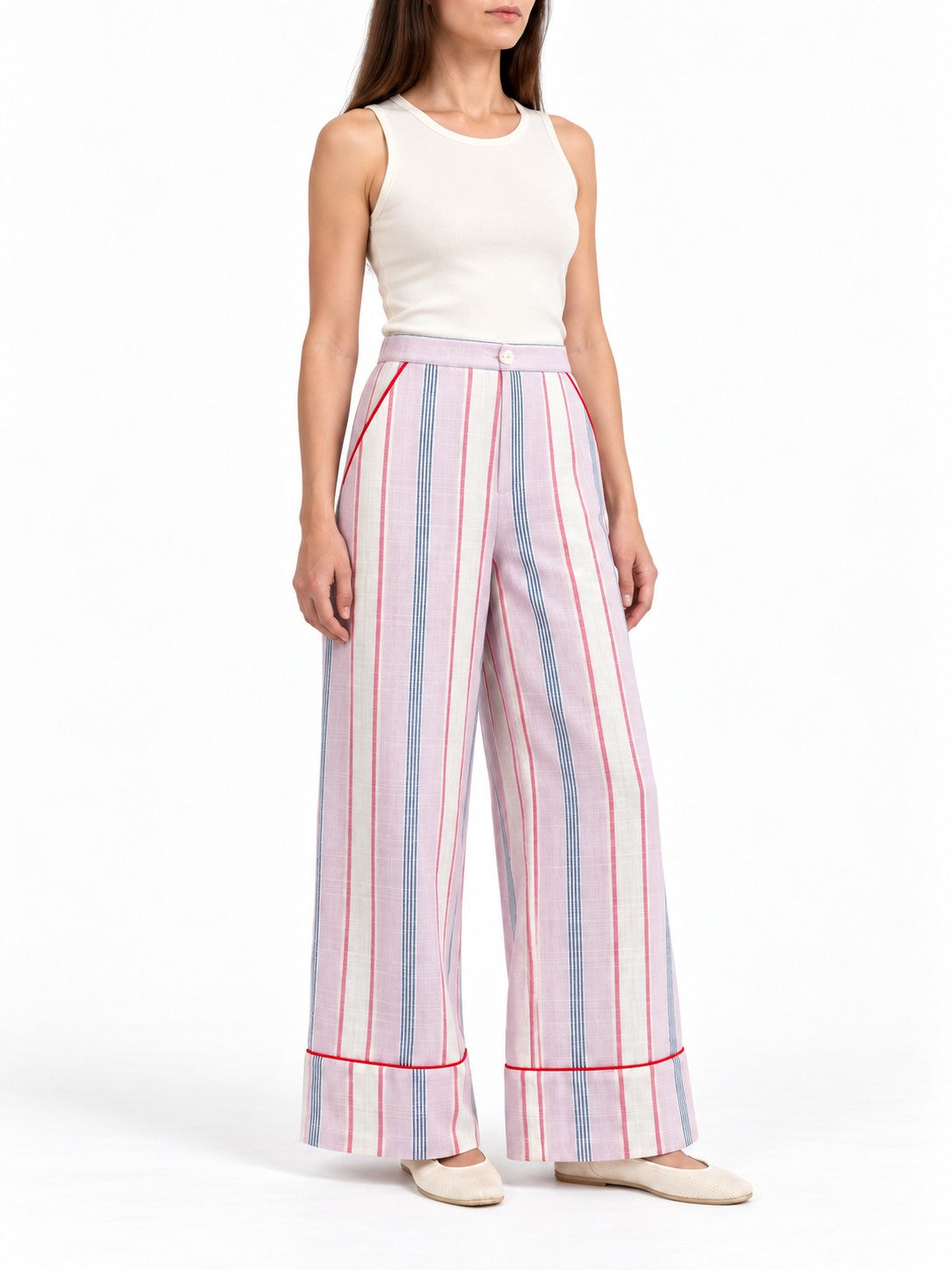 Pantalone a Righe Rosa