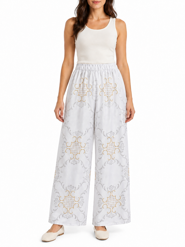 Pantalone Ricami Grigio e Oro