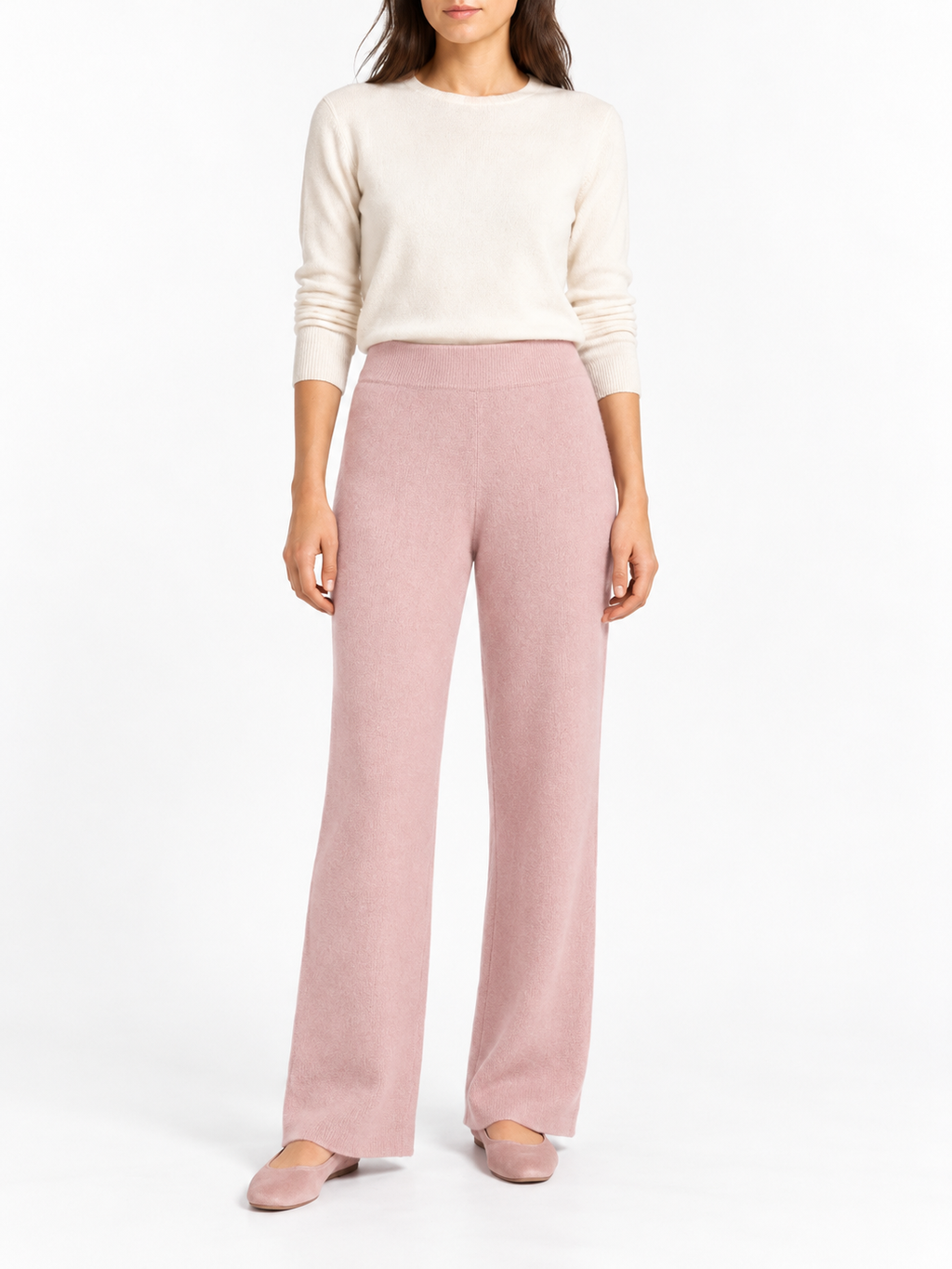 Pantalone in lana e cachemire rosa cipria