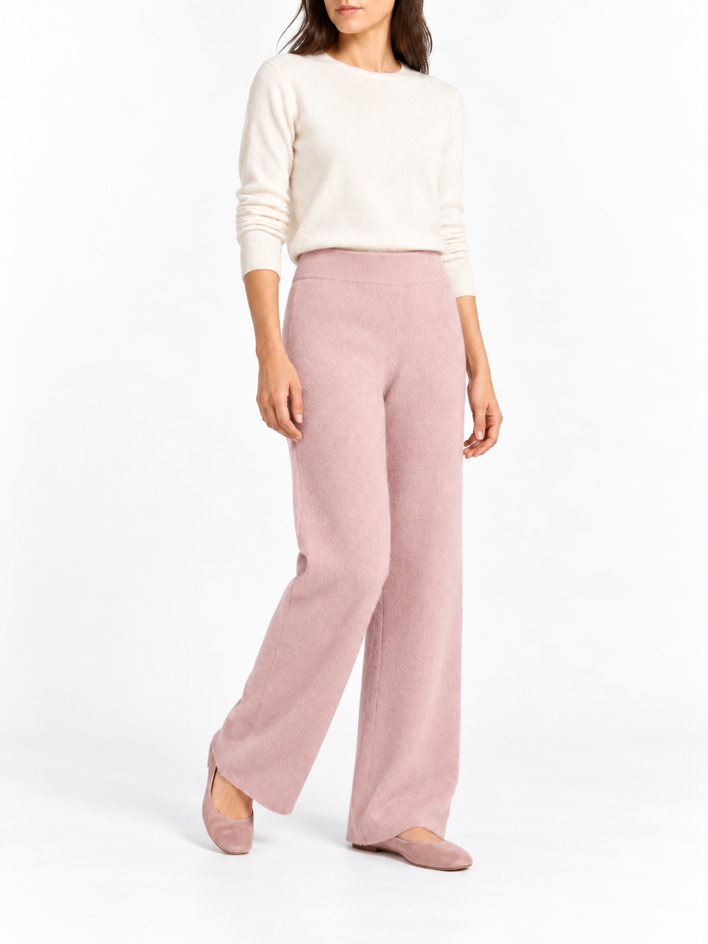 Pantalone in lana e cachemire rosa cipria