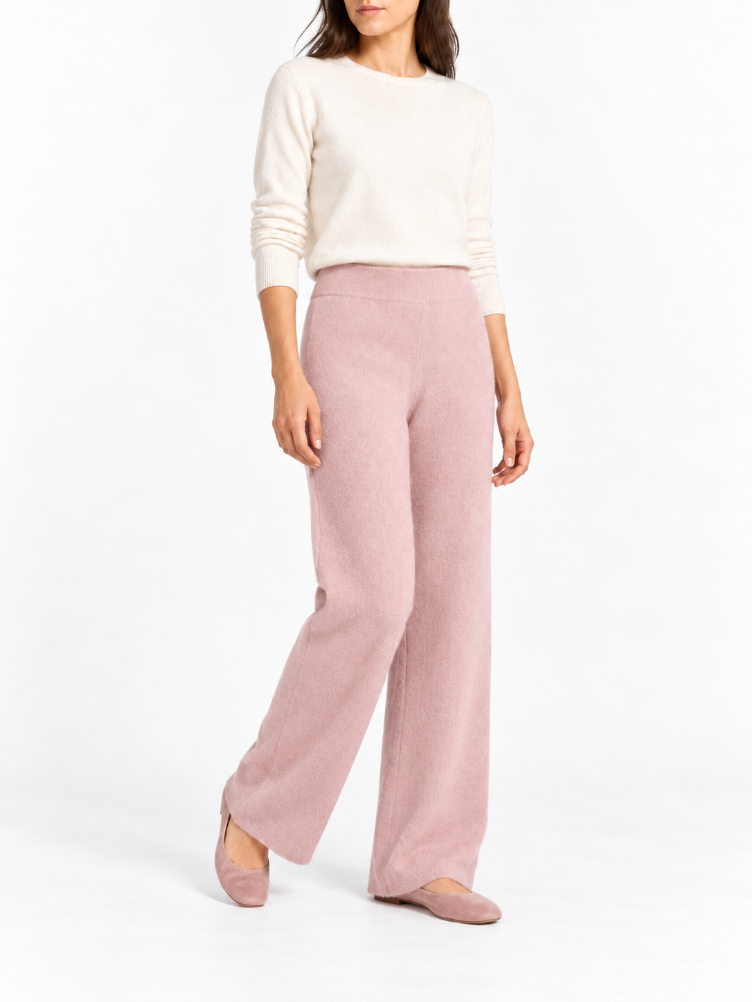 Pantalone in lana e cachemire rosa cipria