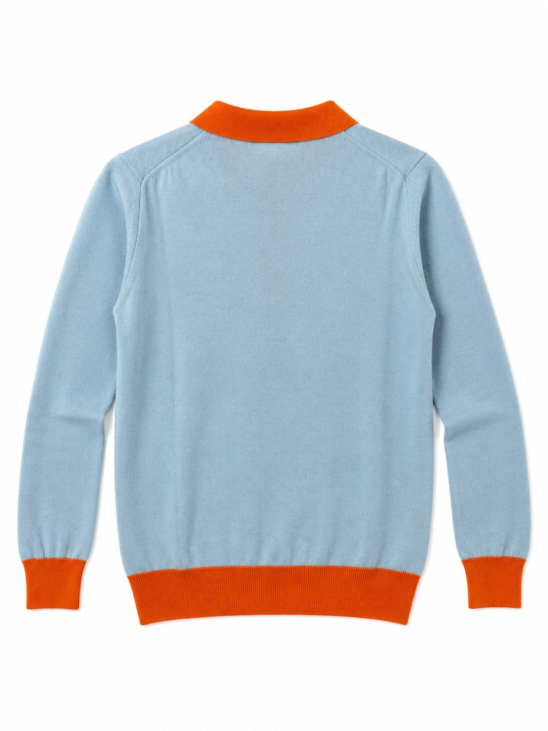 Polo in lana e cachemire azzurro/arancione — retro