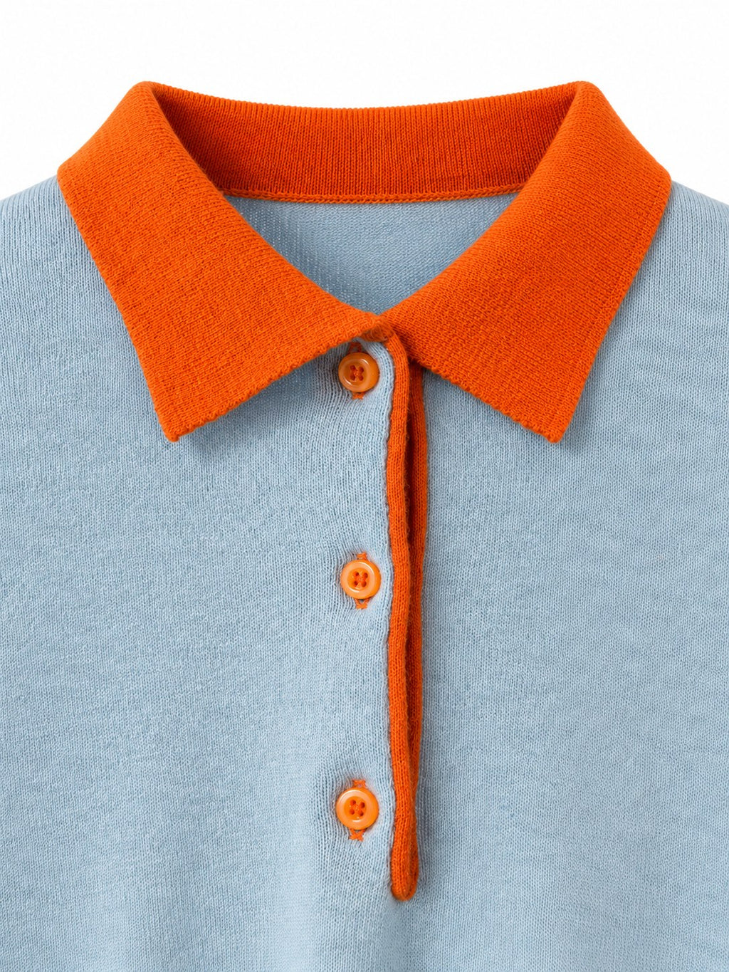 Polo in lana e cachemire azzurro/arancione — dettaglio